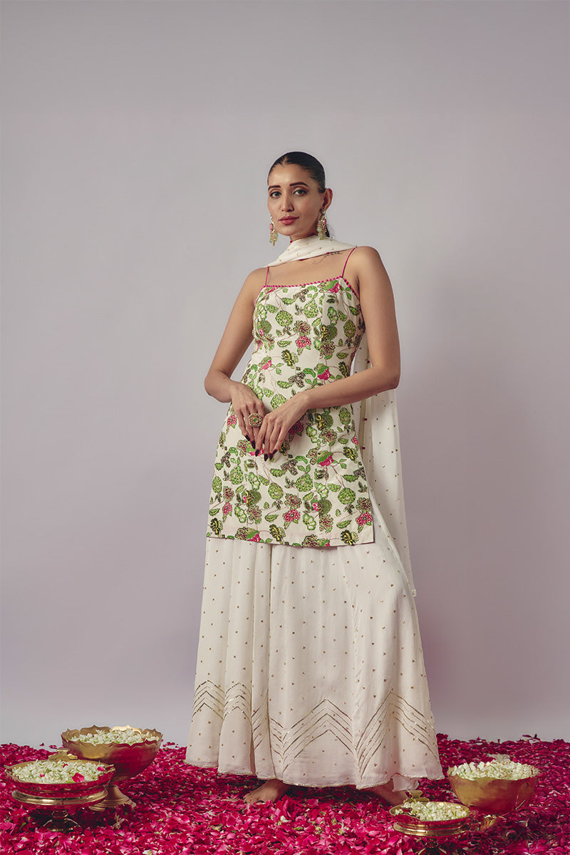 White Floral Sharara Set