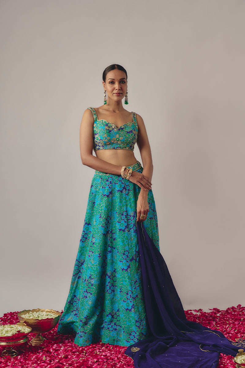 Blue Embroidered Lehenga Set