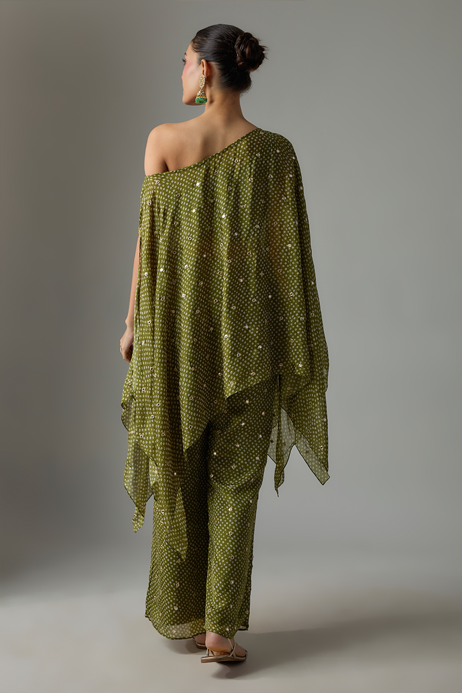 Mehendi Green Bandhani Kaftan Palazzo Set