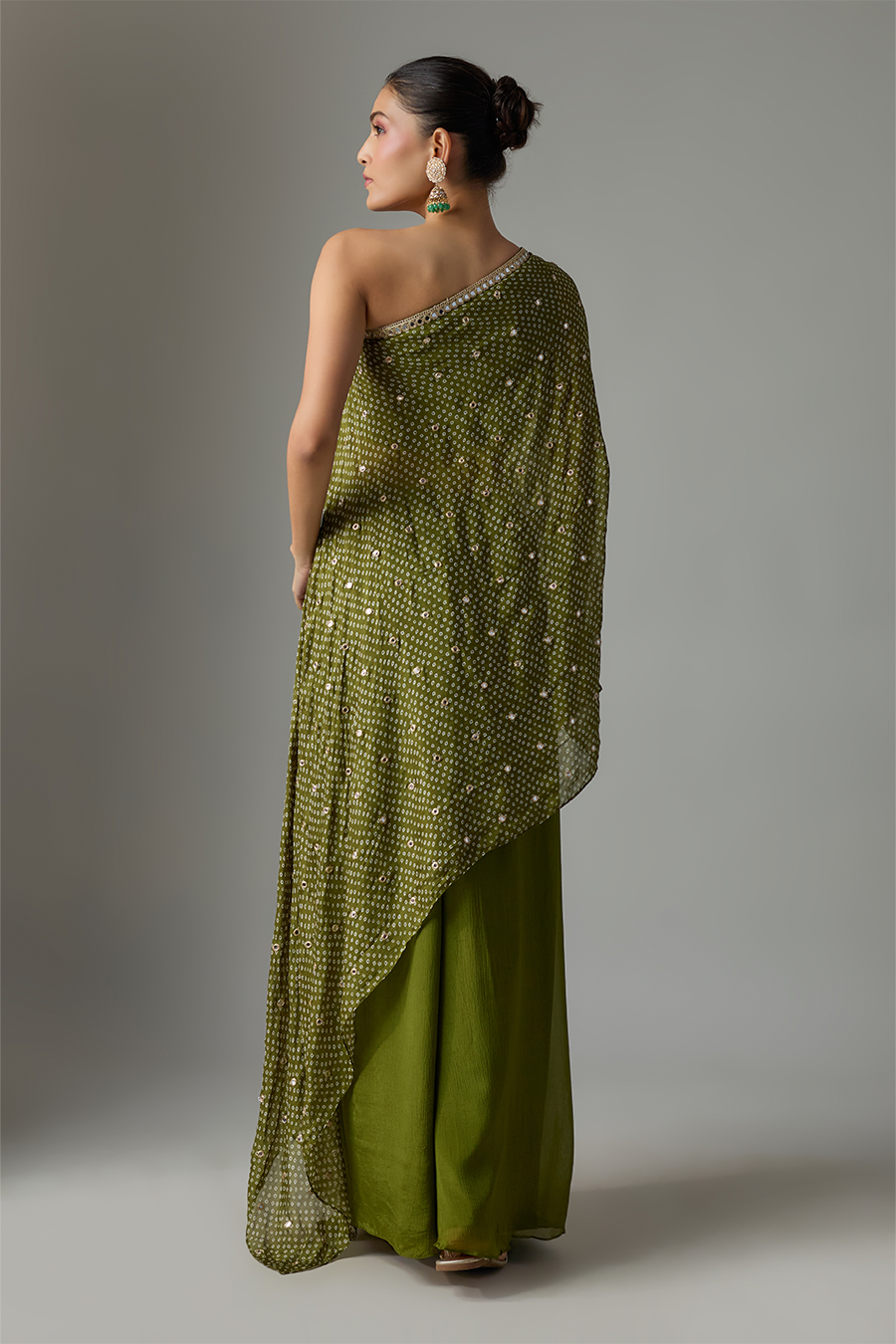 Mehendi Green Chinon Embroidered Palazzo Set