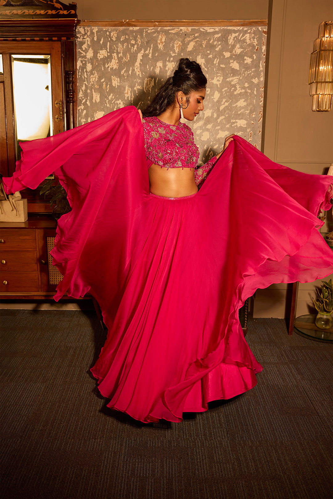 Fuchsia Pink Organza Lehenga Set