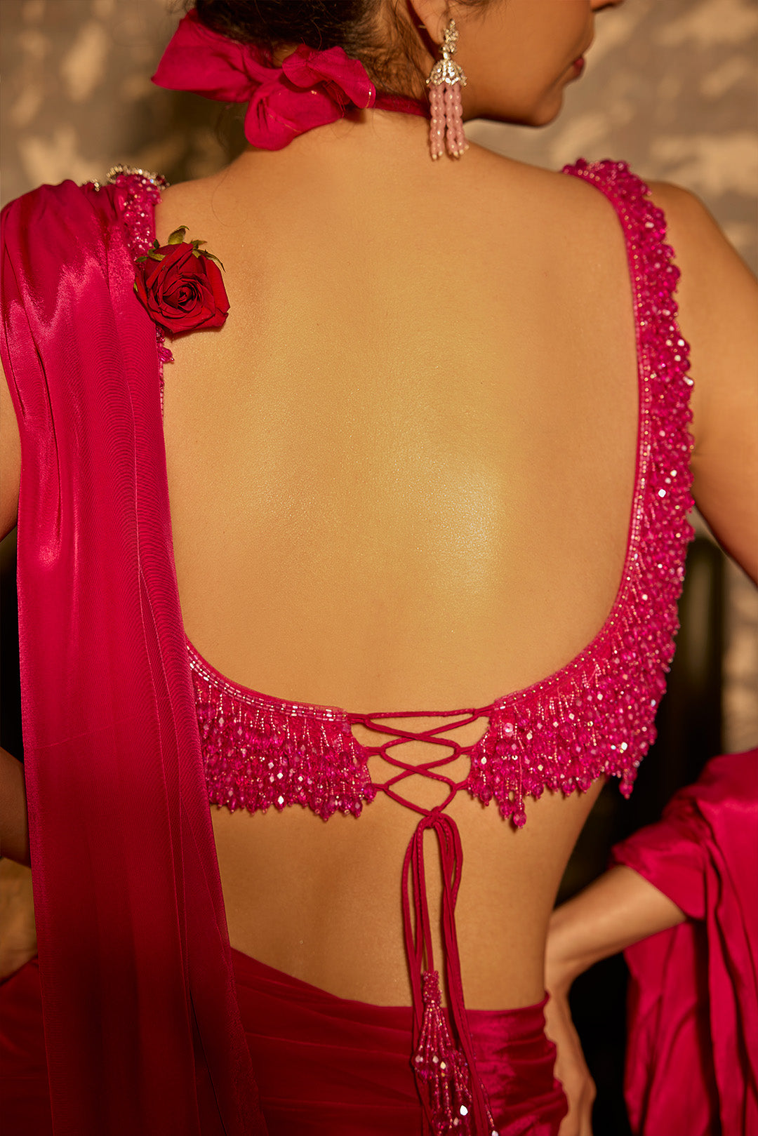 Fuchsia Pink Pre-Draped Saree