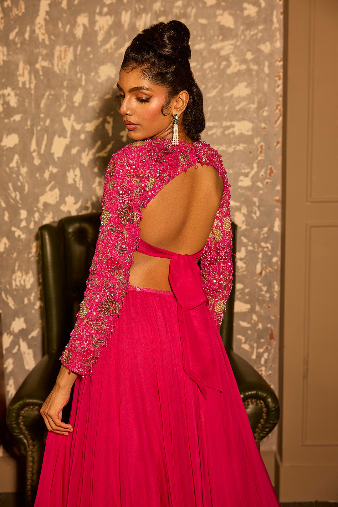 Fuchsia Pink Organza Lehenga Set