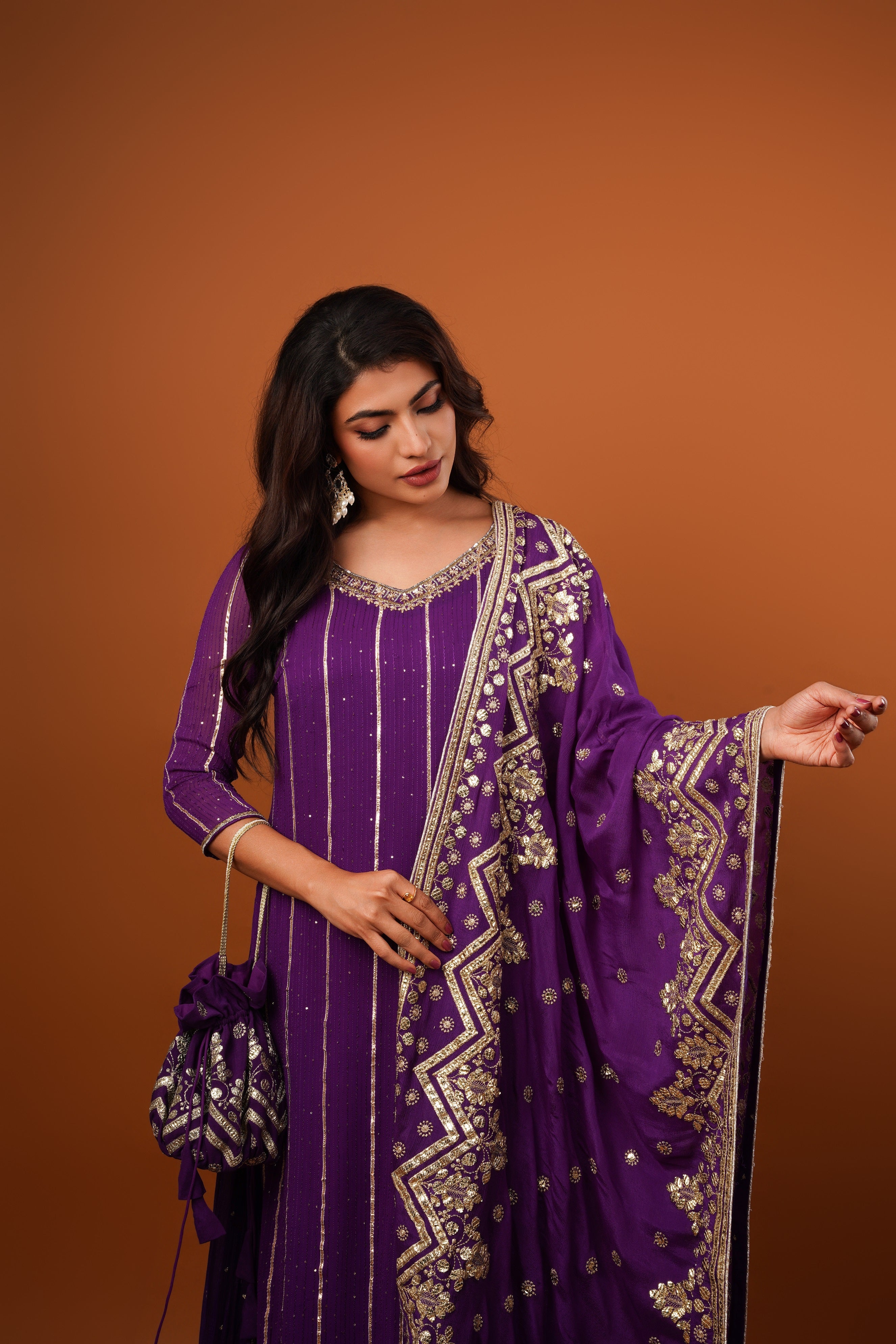 Purple Georgette Embroiderd Kurta Set