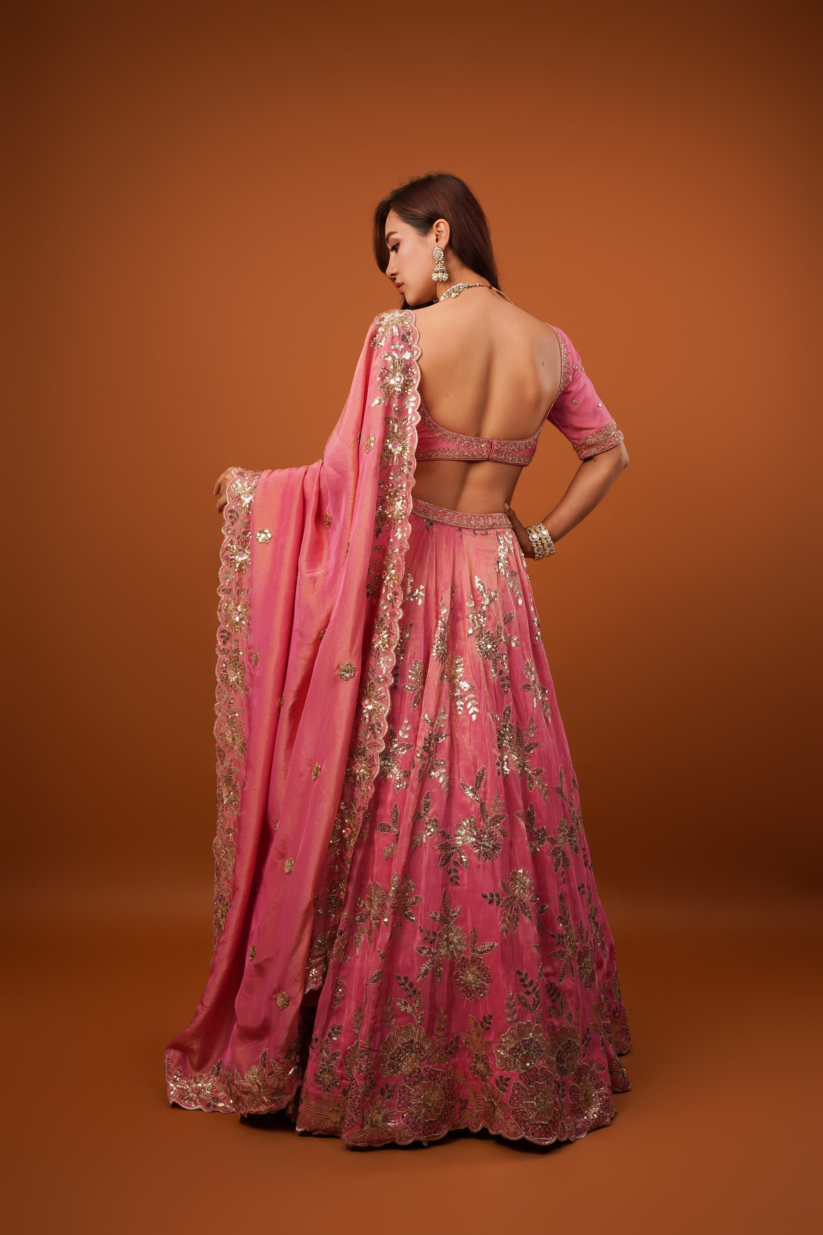 Blush Pink Tissue Embroidered Lehenga