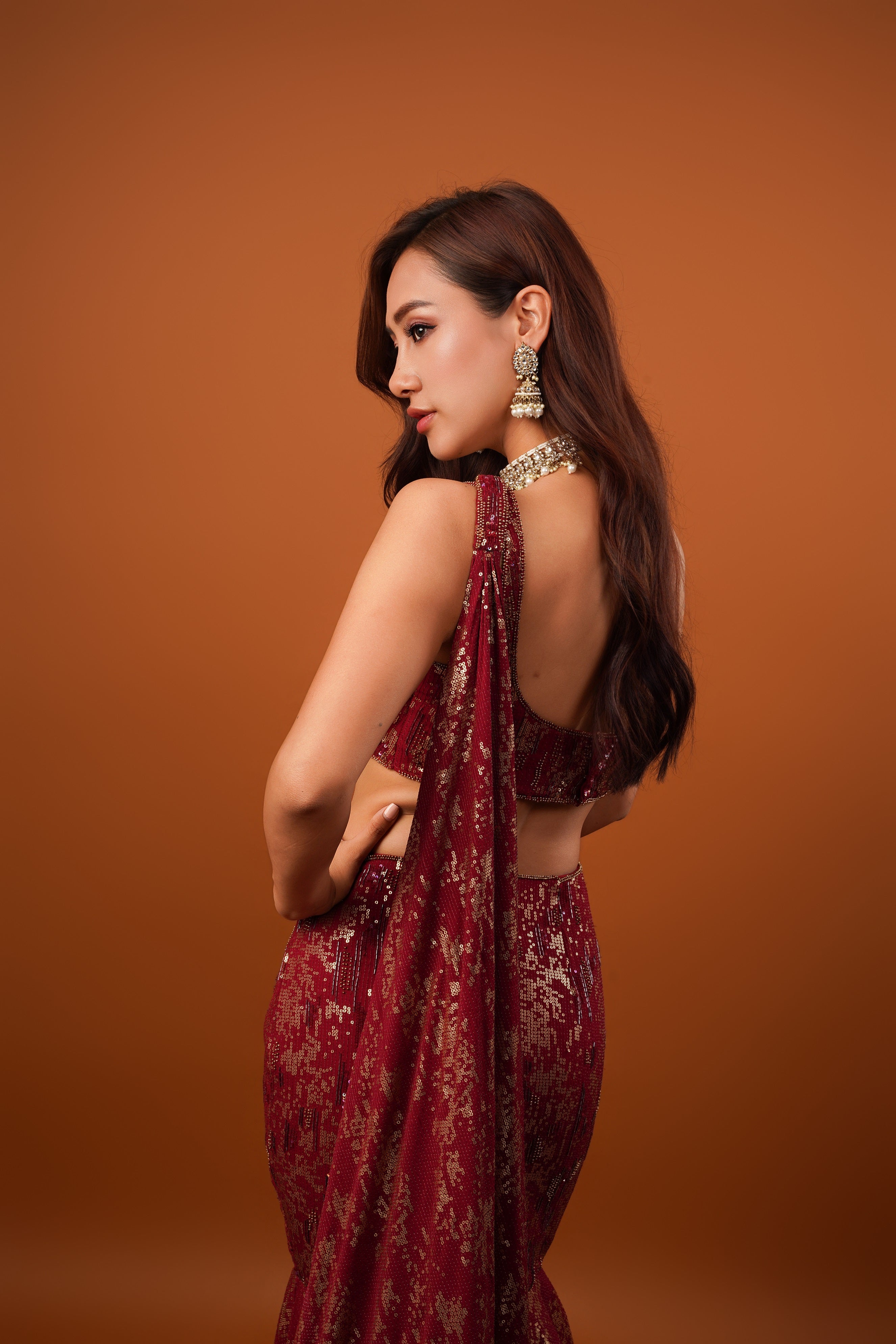 Maroon Georgette Sequins Embroidered lehenga