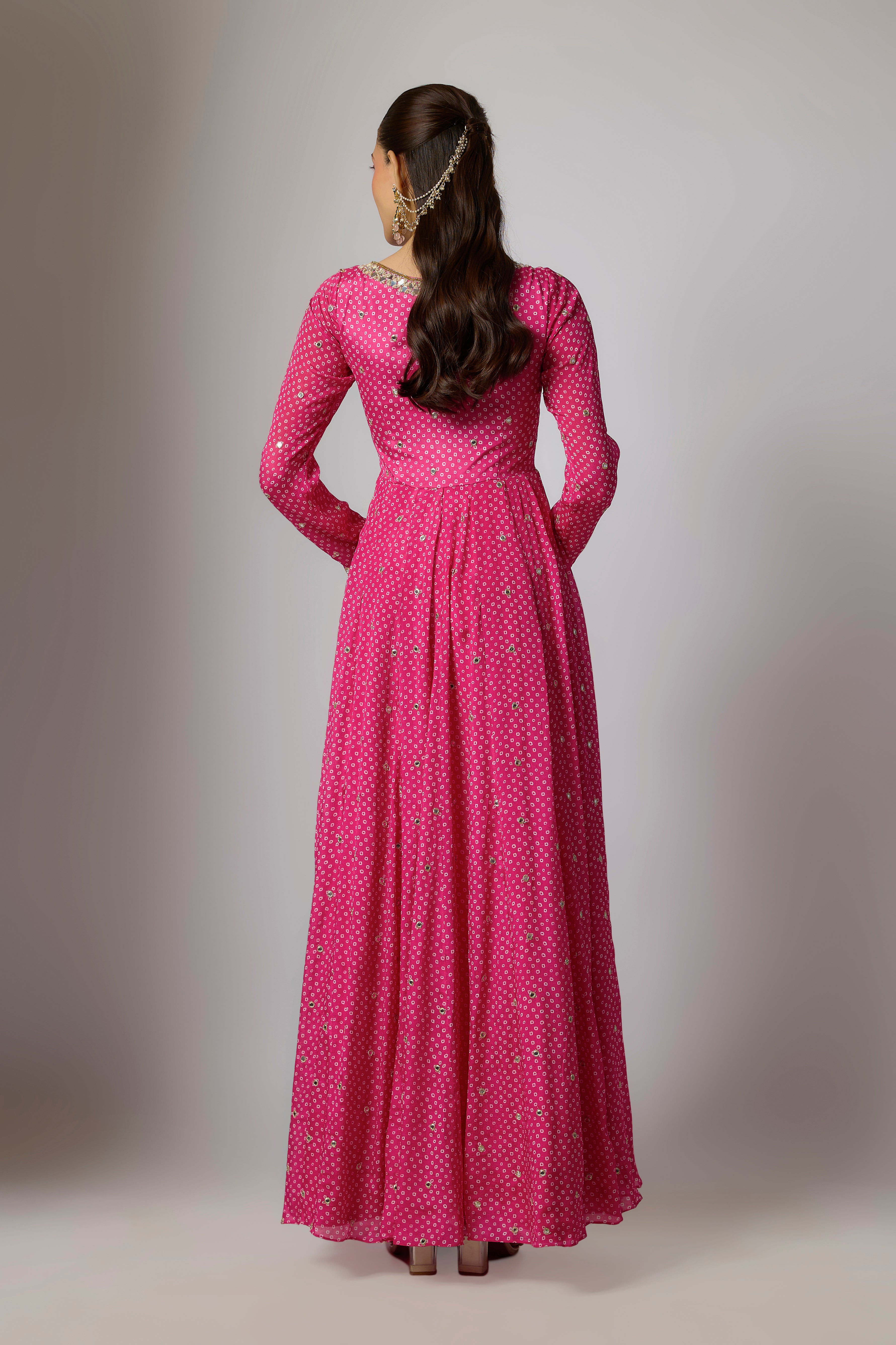Fuchsia Pink Chinon Embroidered Anarkali Set