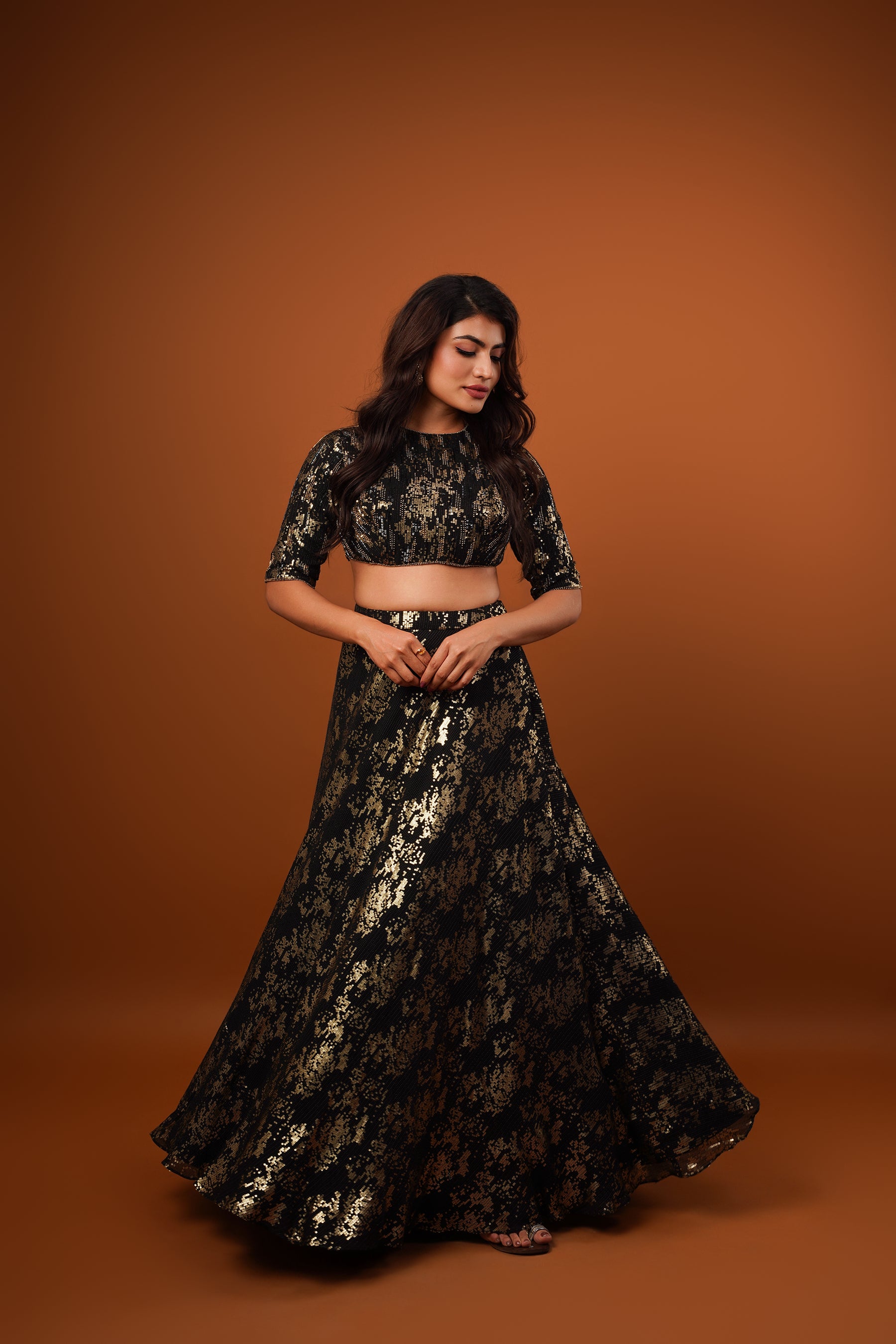 Black Georgette Sequins Embroidered Lehenga