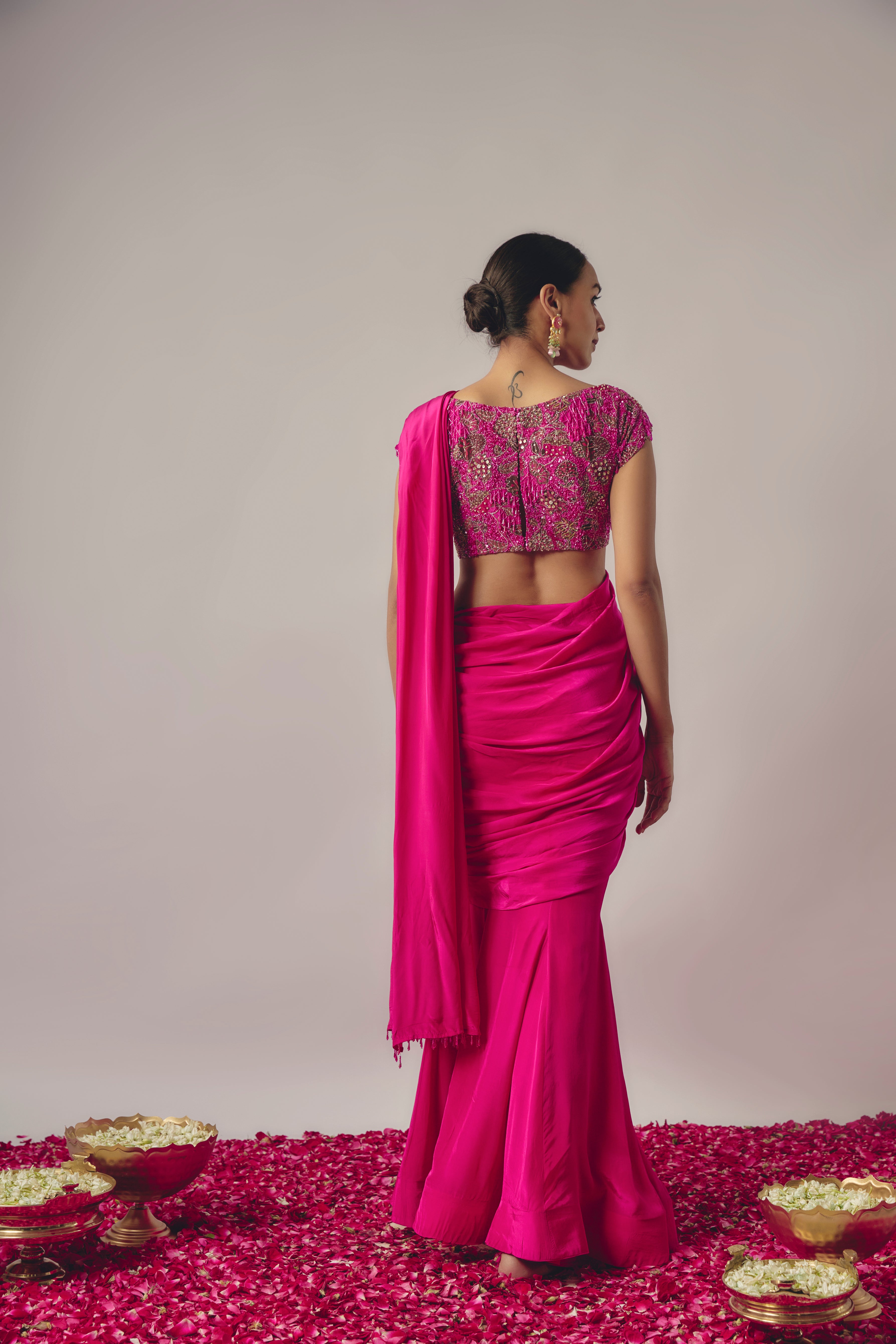 RANI FUCHSIA PINK MERMAID CUT DRAPED LEHENGA