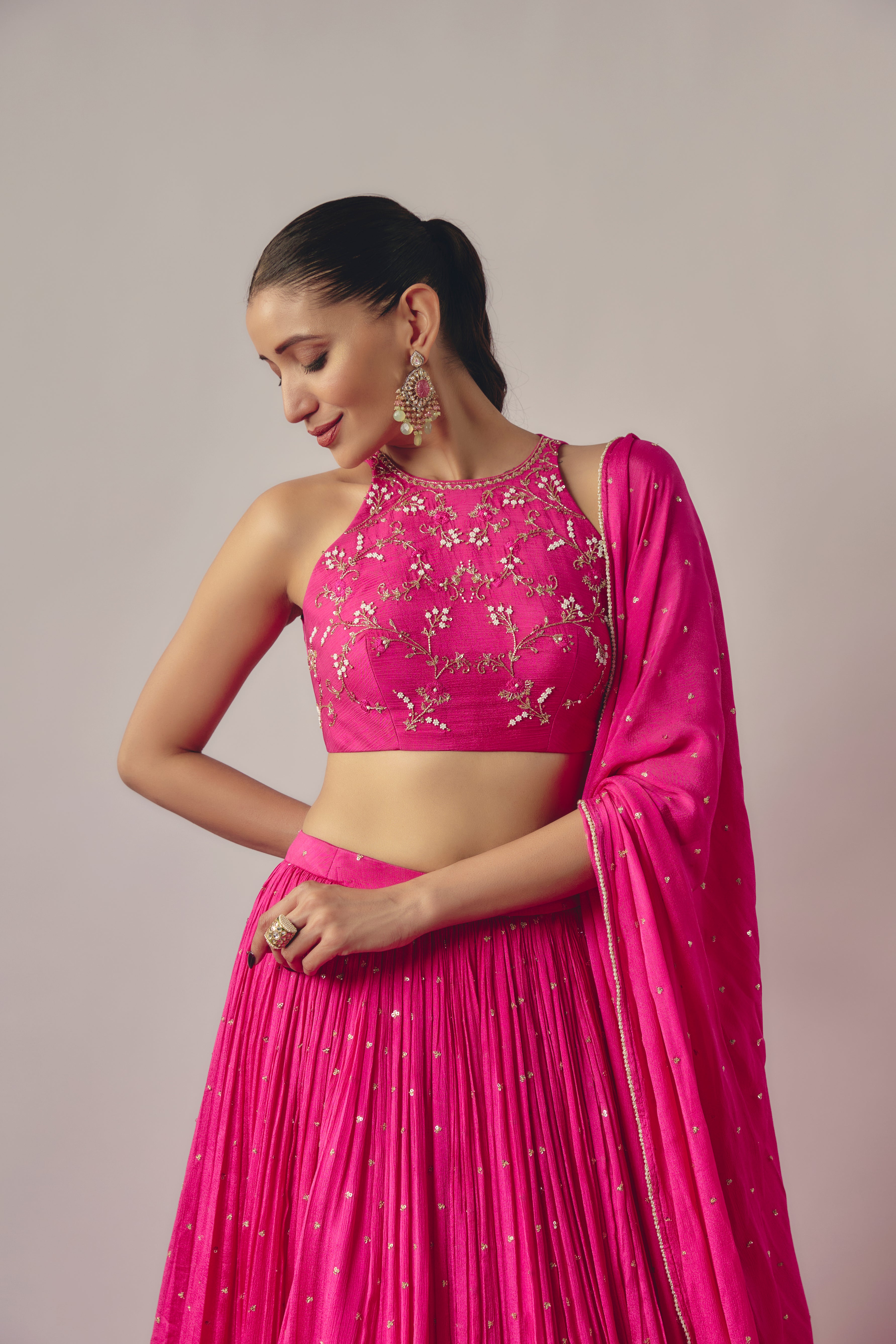 FUCHSIA PINK EMBROIDERED LEHENGA