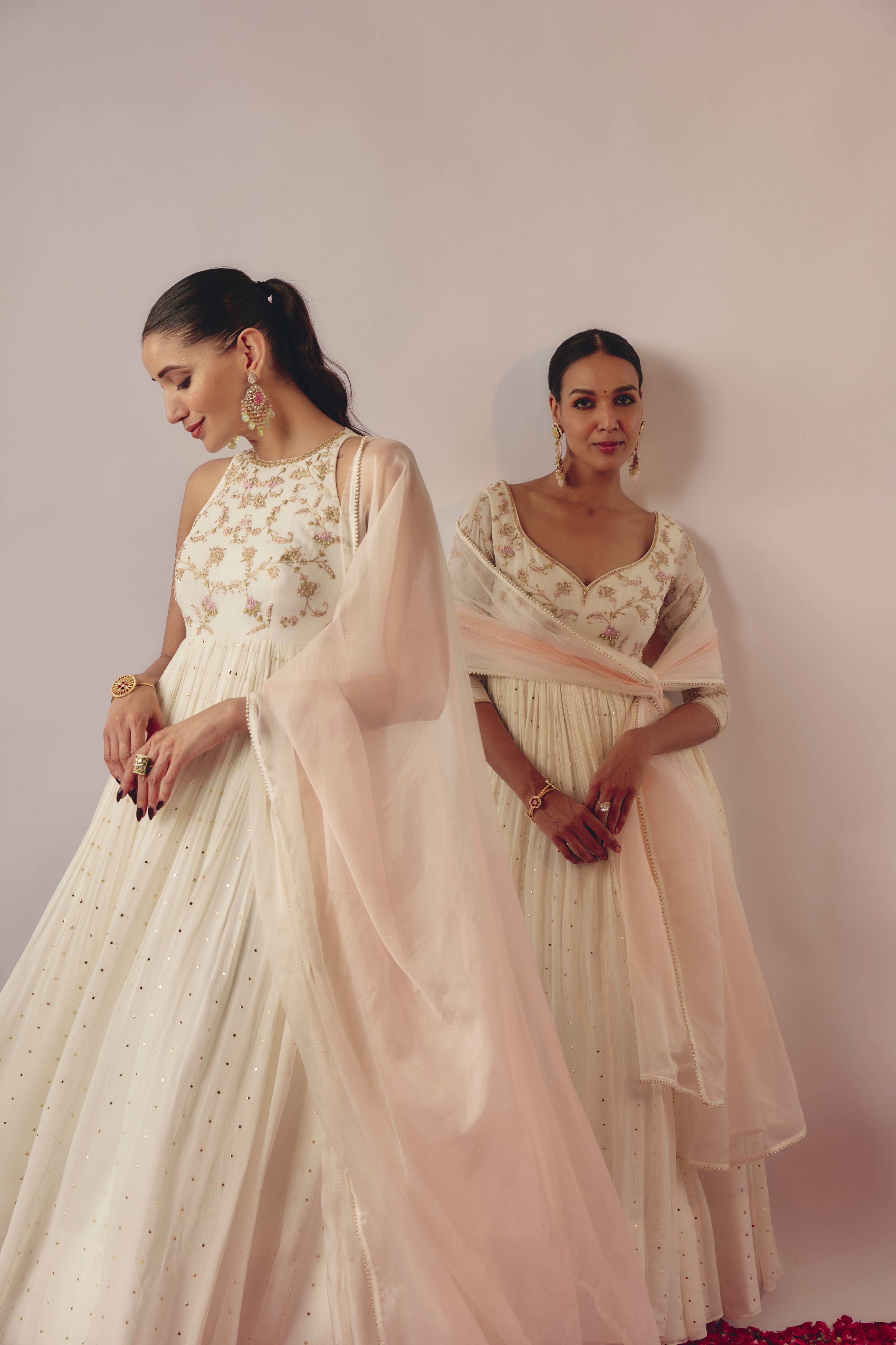 IVORY EMBROIDERED ANARKALI SET