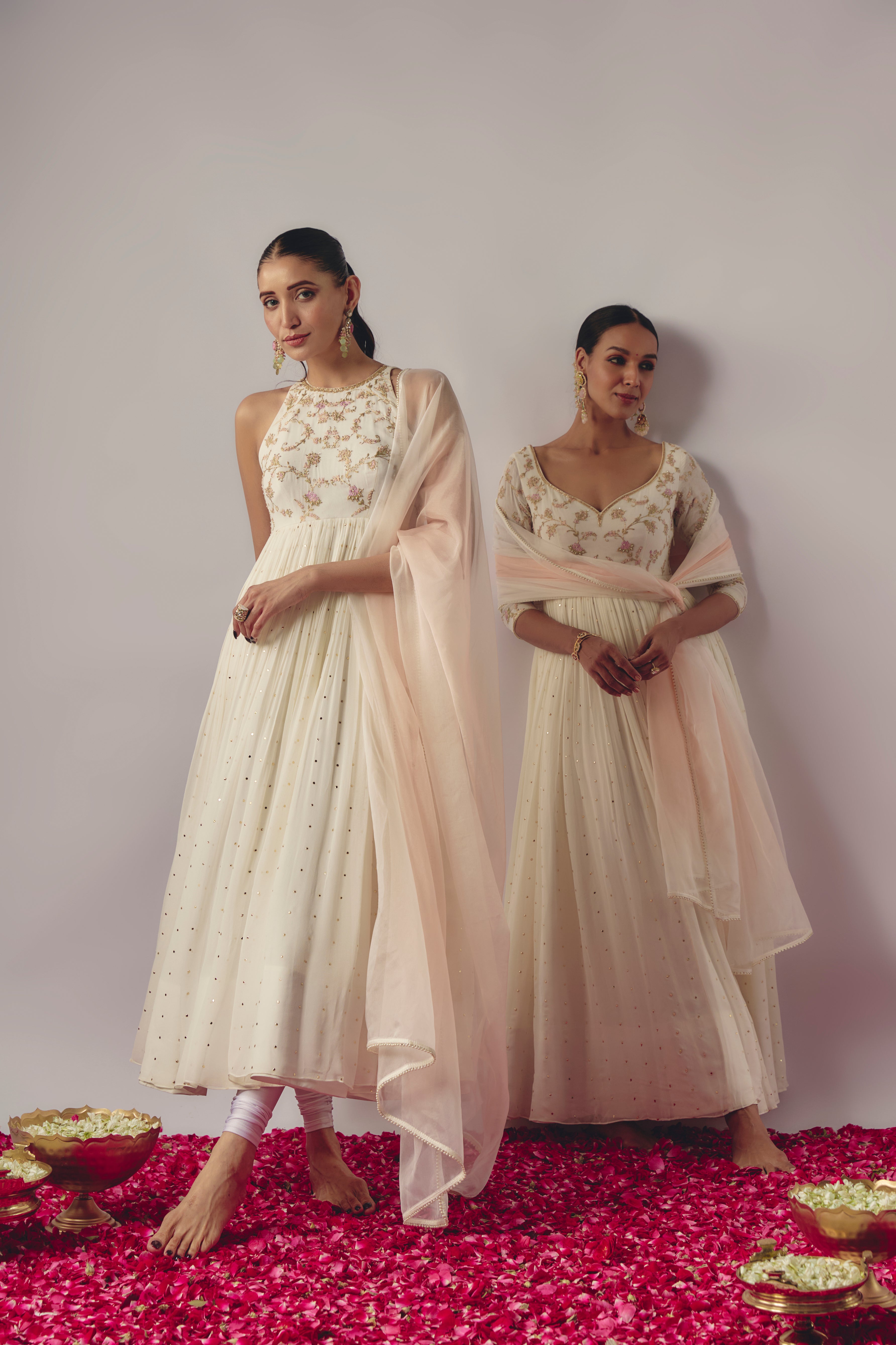 IVORY EMBROIDERED ANARKALI SET