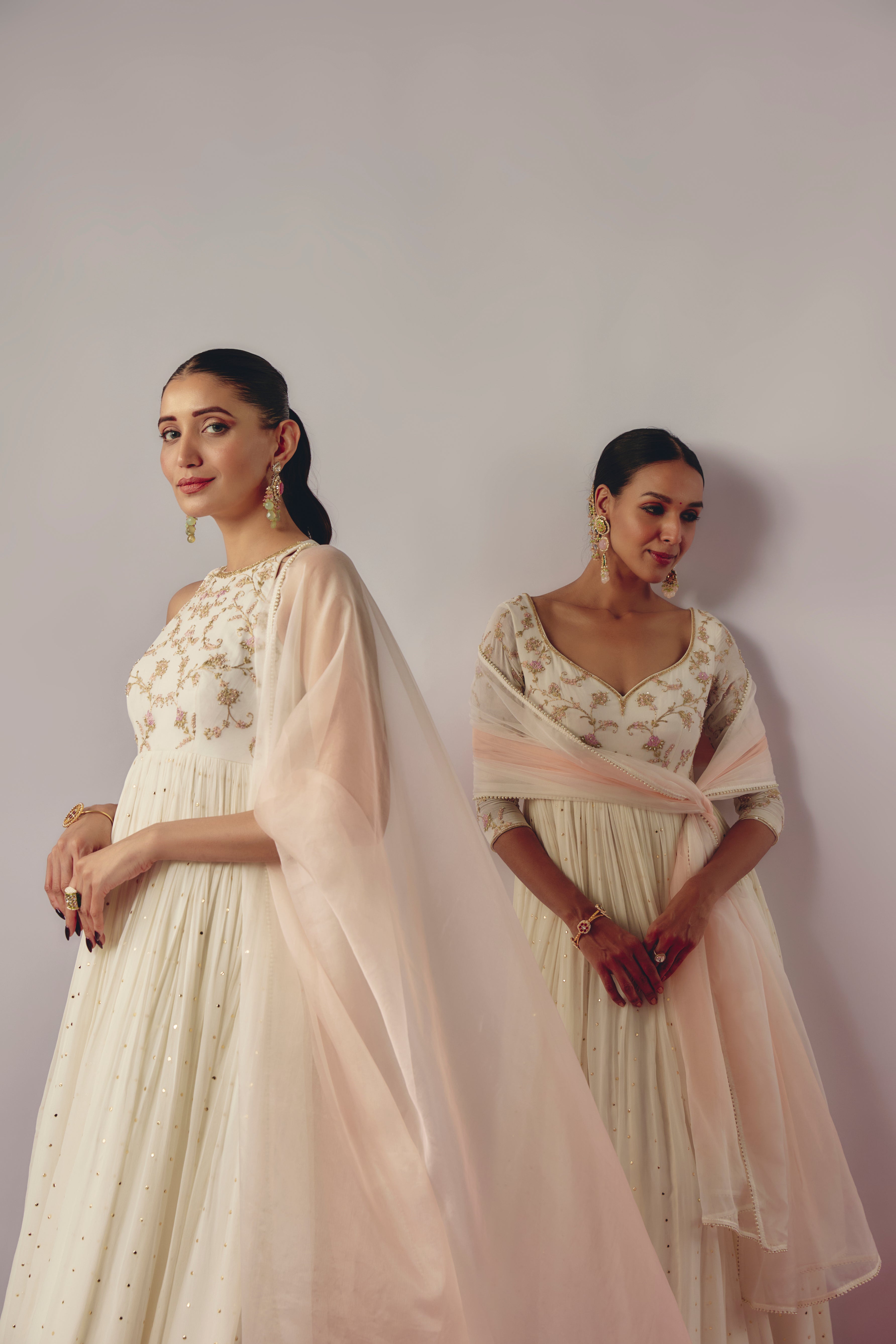 IVORY EMBROIDERED ANARKALI SET