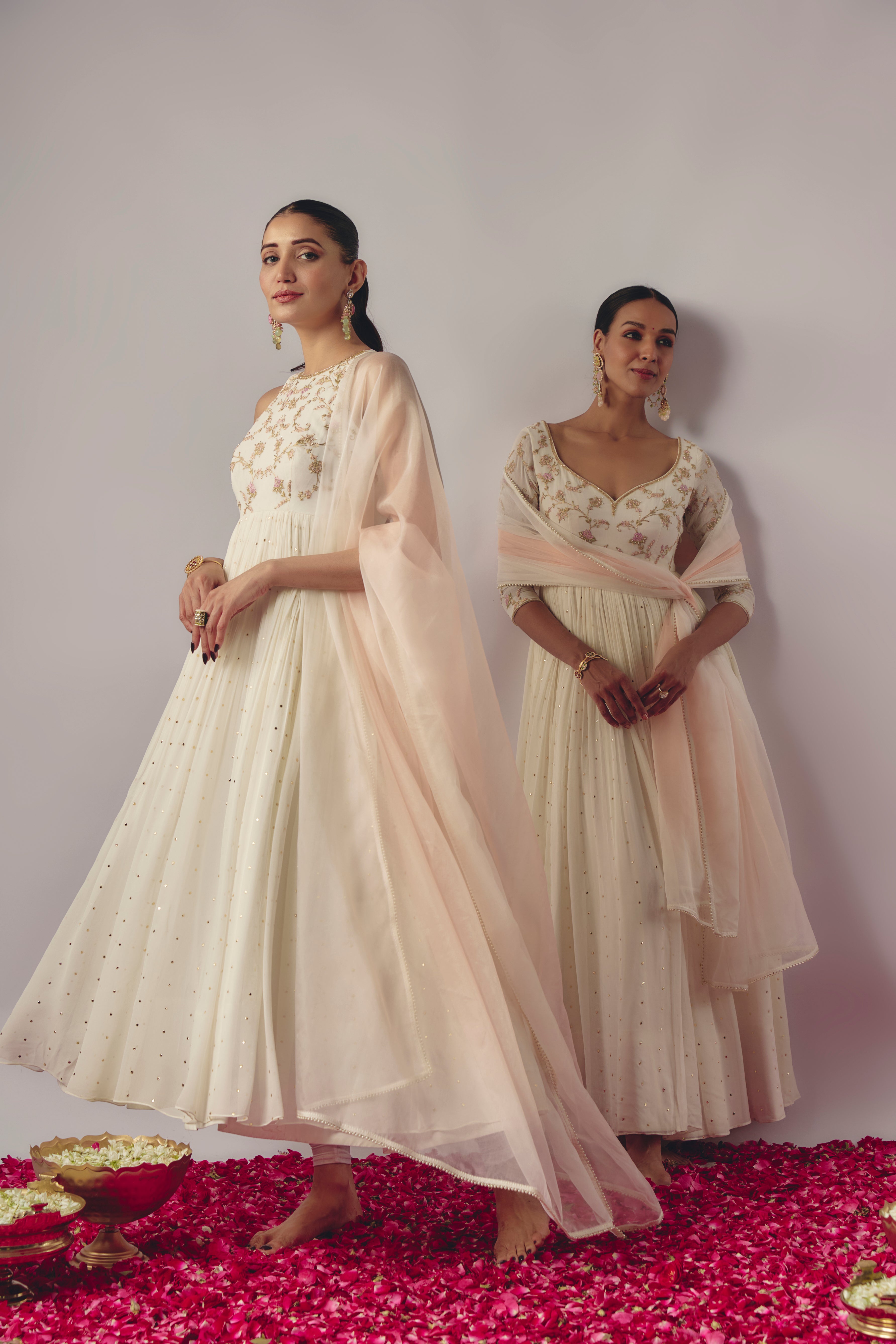 IVORY EMBROIDERED ANARKALI SET