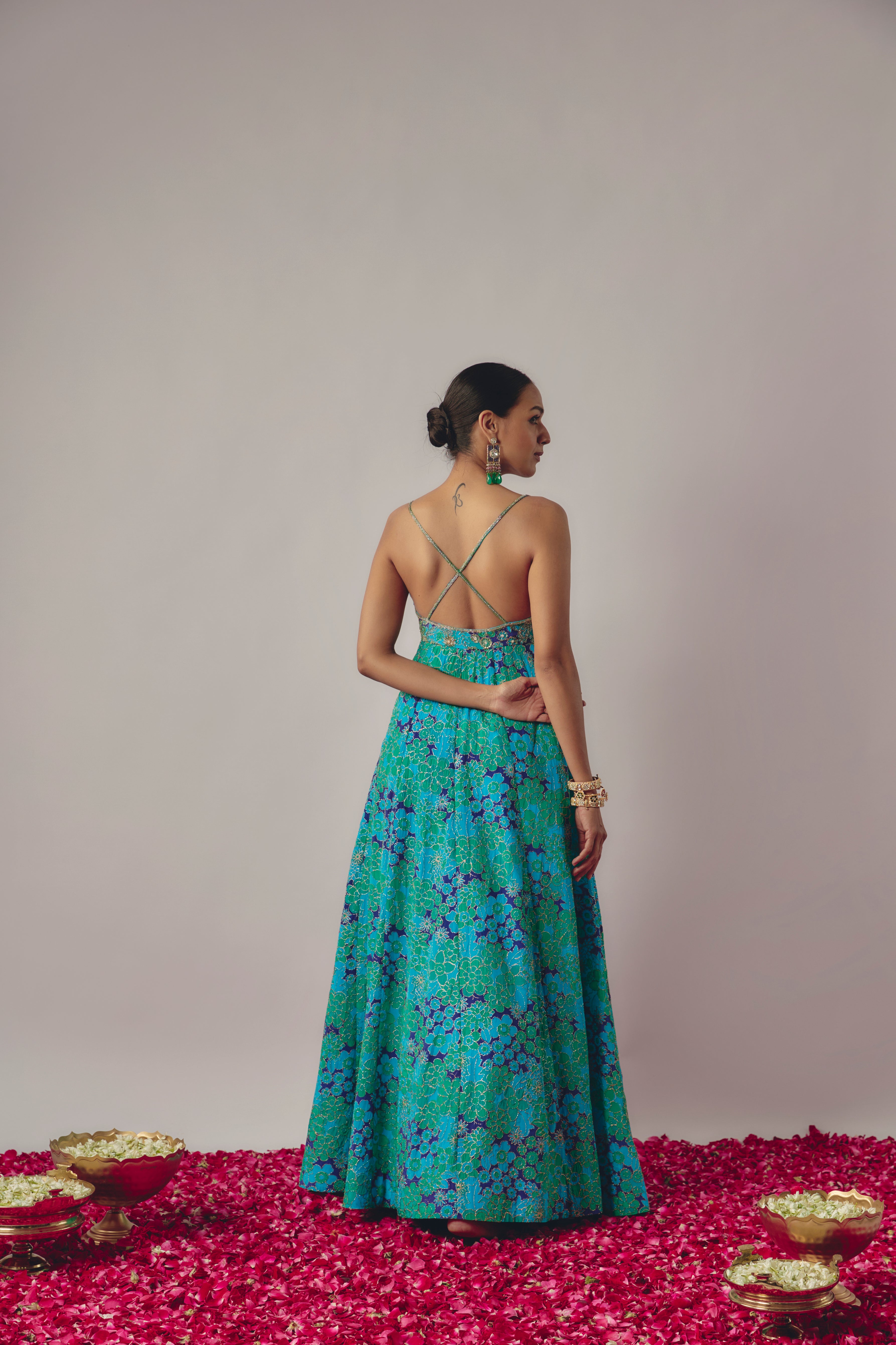FLORAL BLUE EMBROIDERED ANARKALI SET