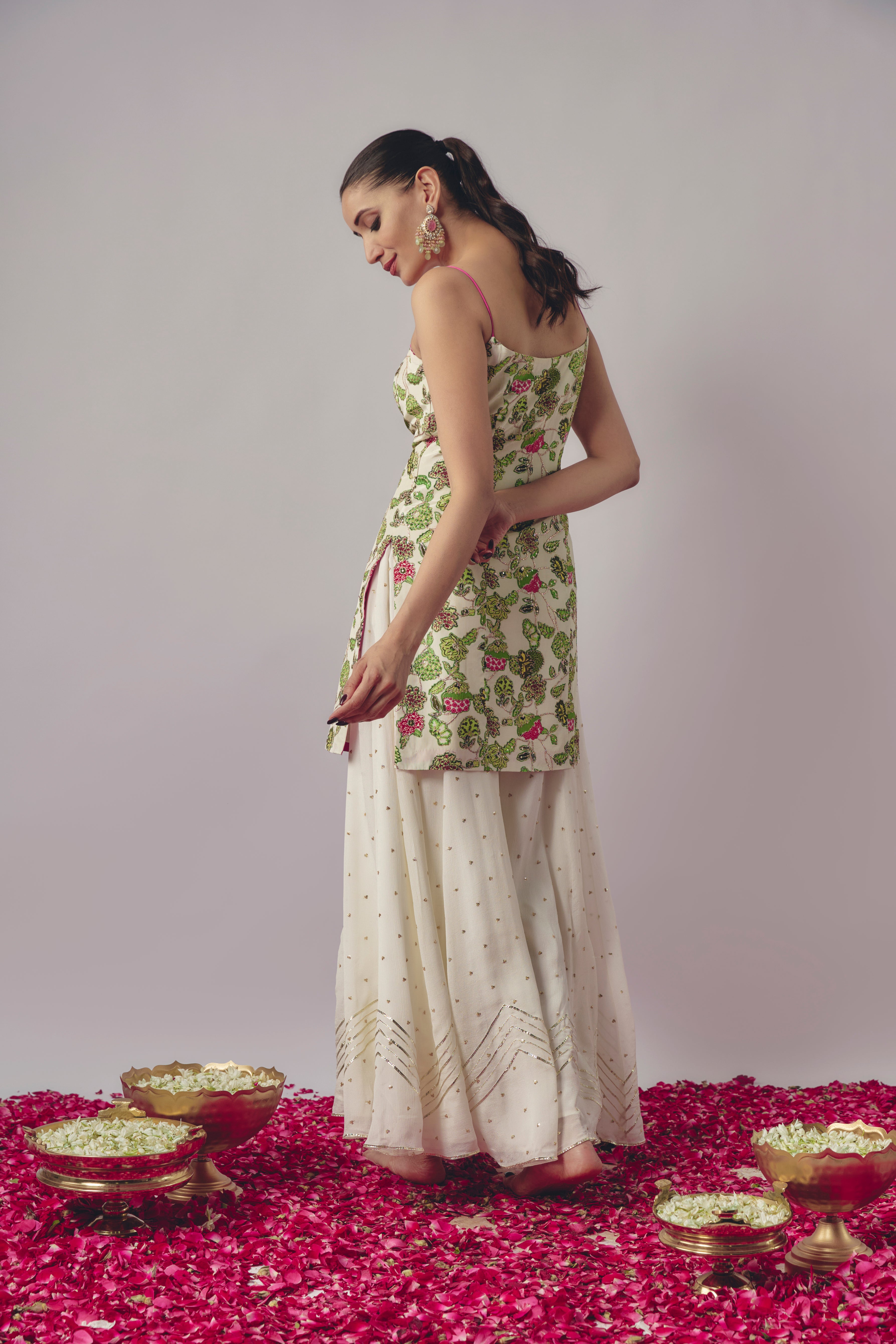 White Floral Sharara Set