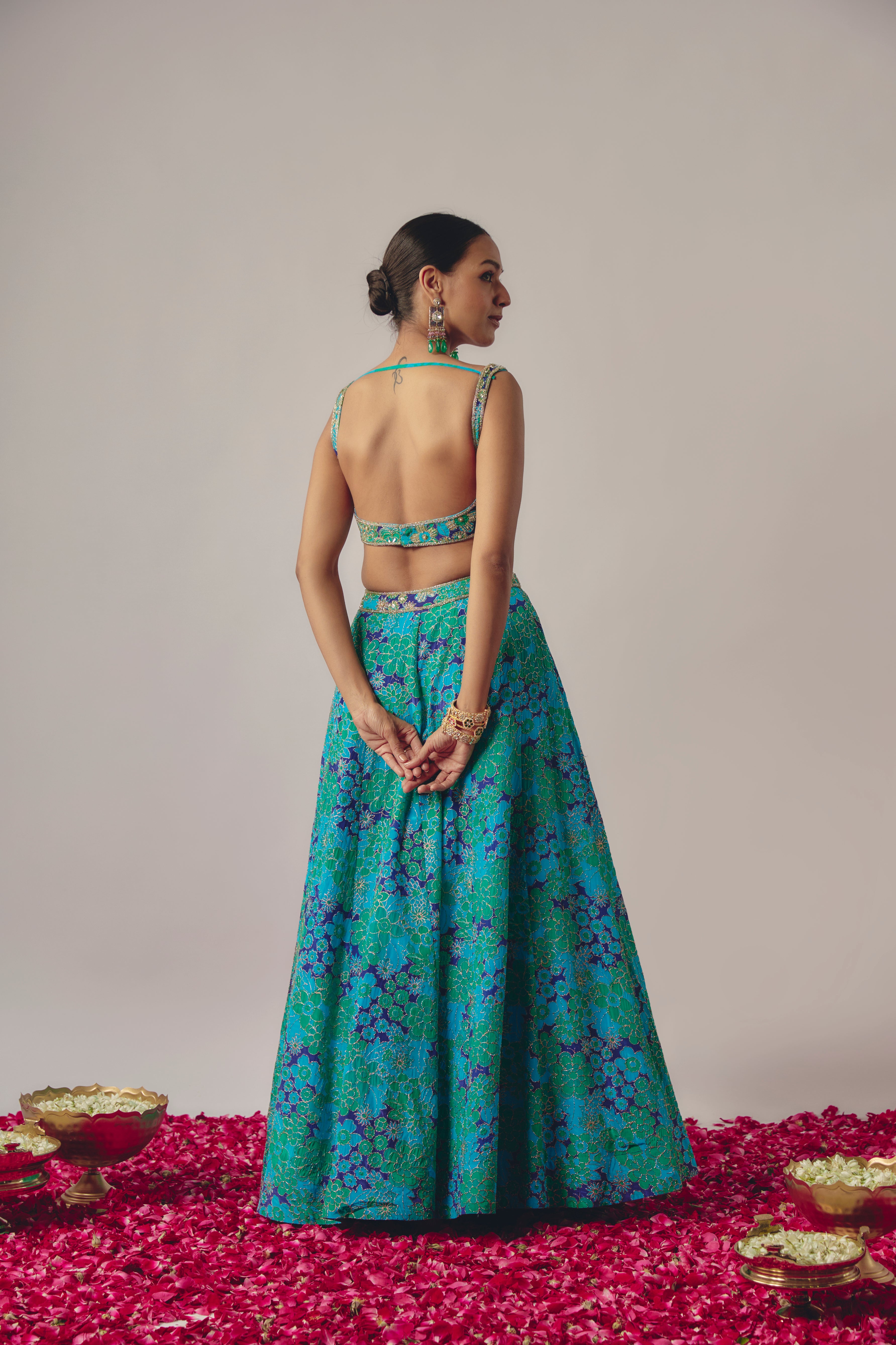 Blue Embroidered Lehenga Set