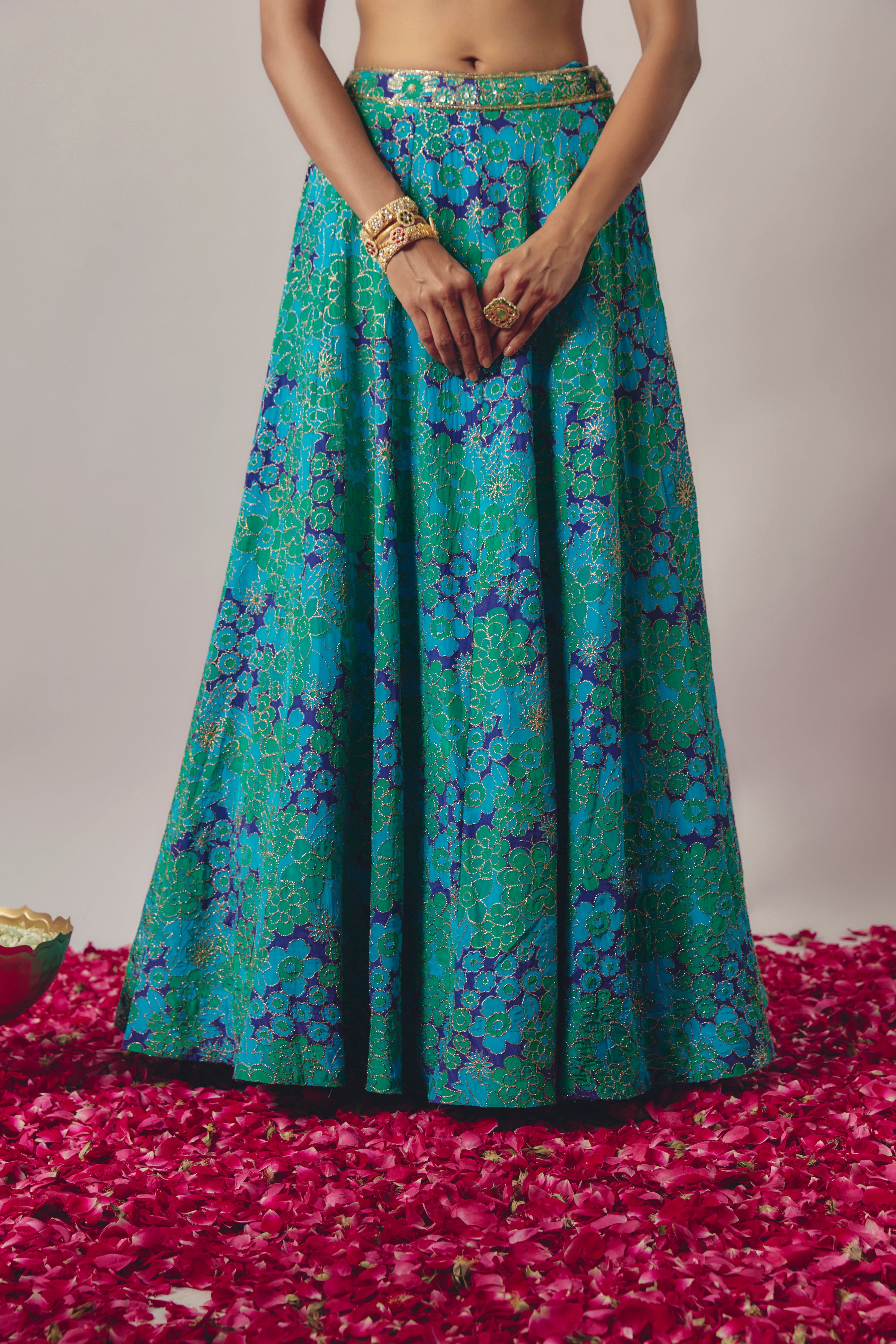 Blue Embroidered Lehenga Set
