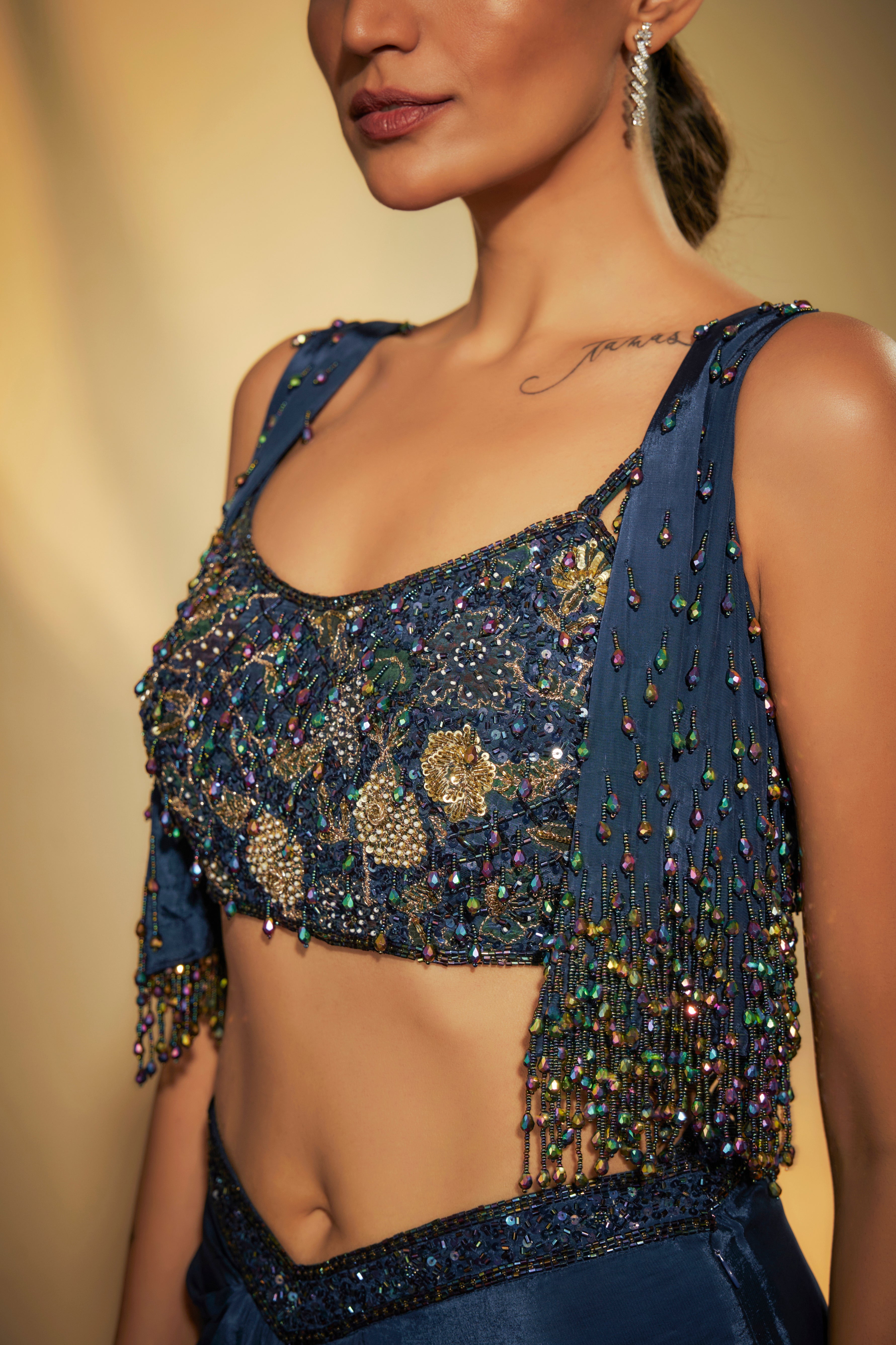 Deep Sapphire Blue Jacket Skirt Set