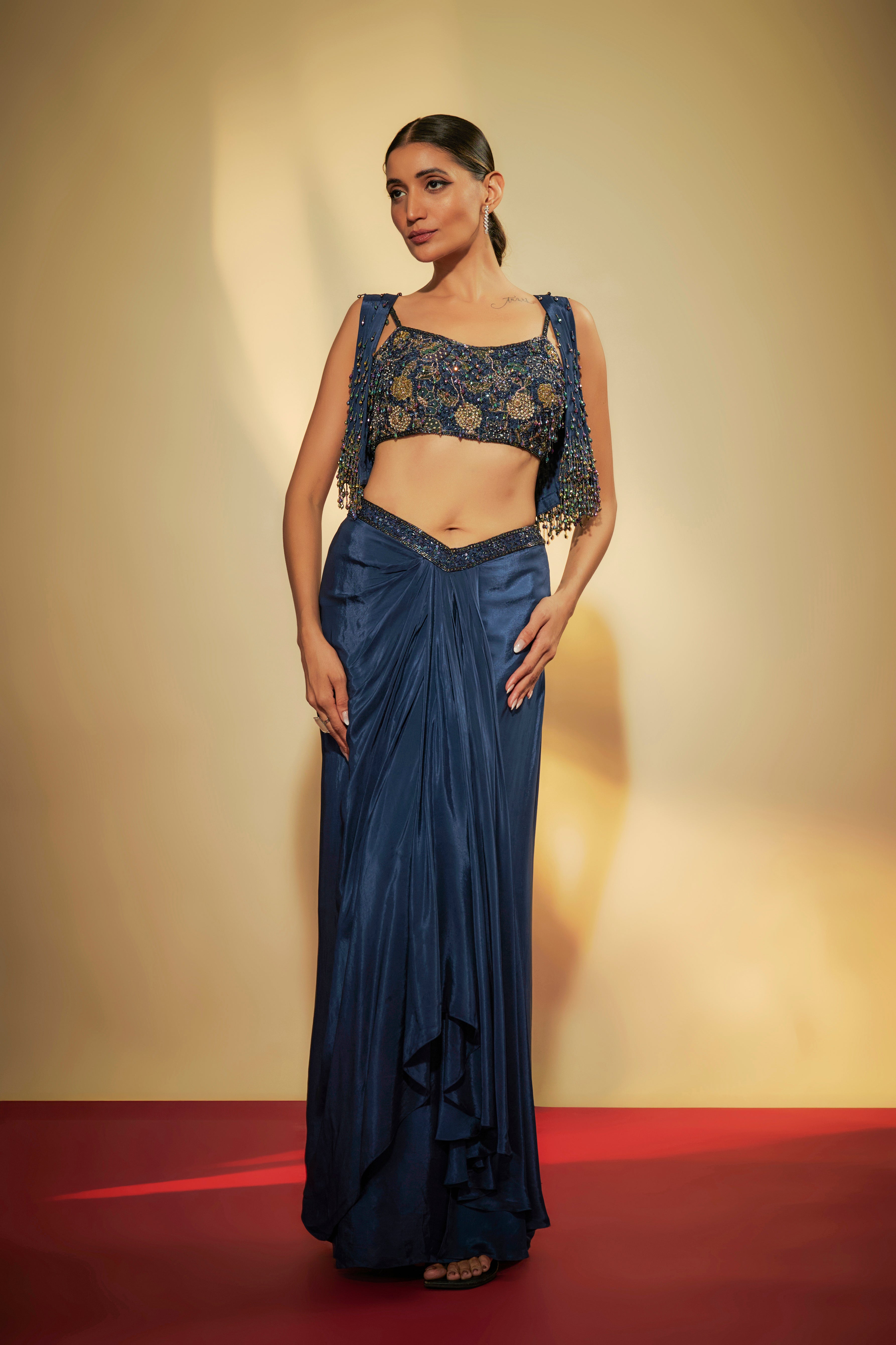 Deep Sapphire Blue Jacket Skirt Set