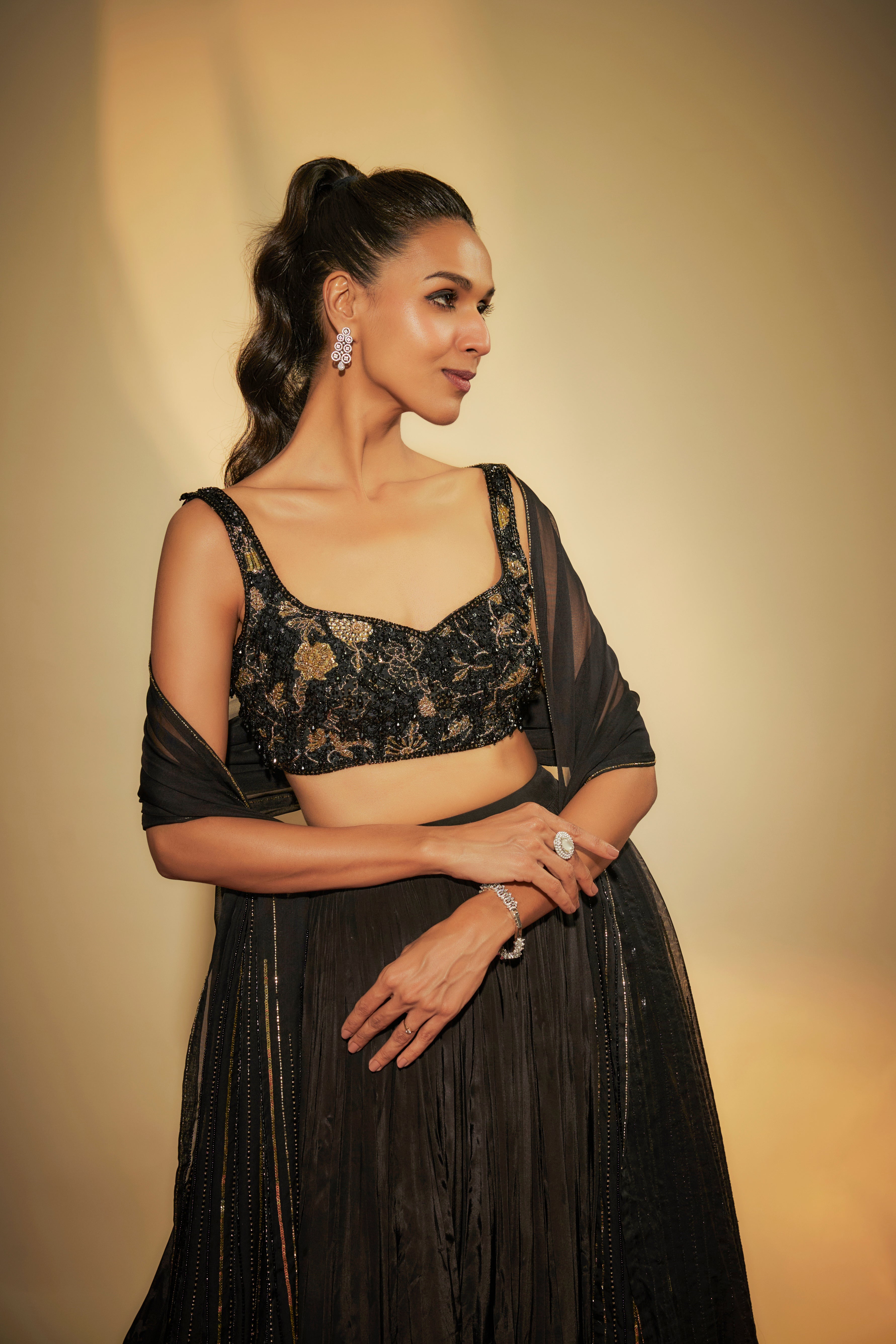 Black Crepe Embroidered Lehenga Set