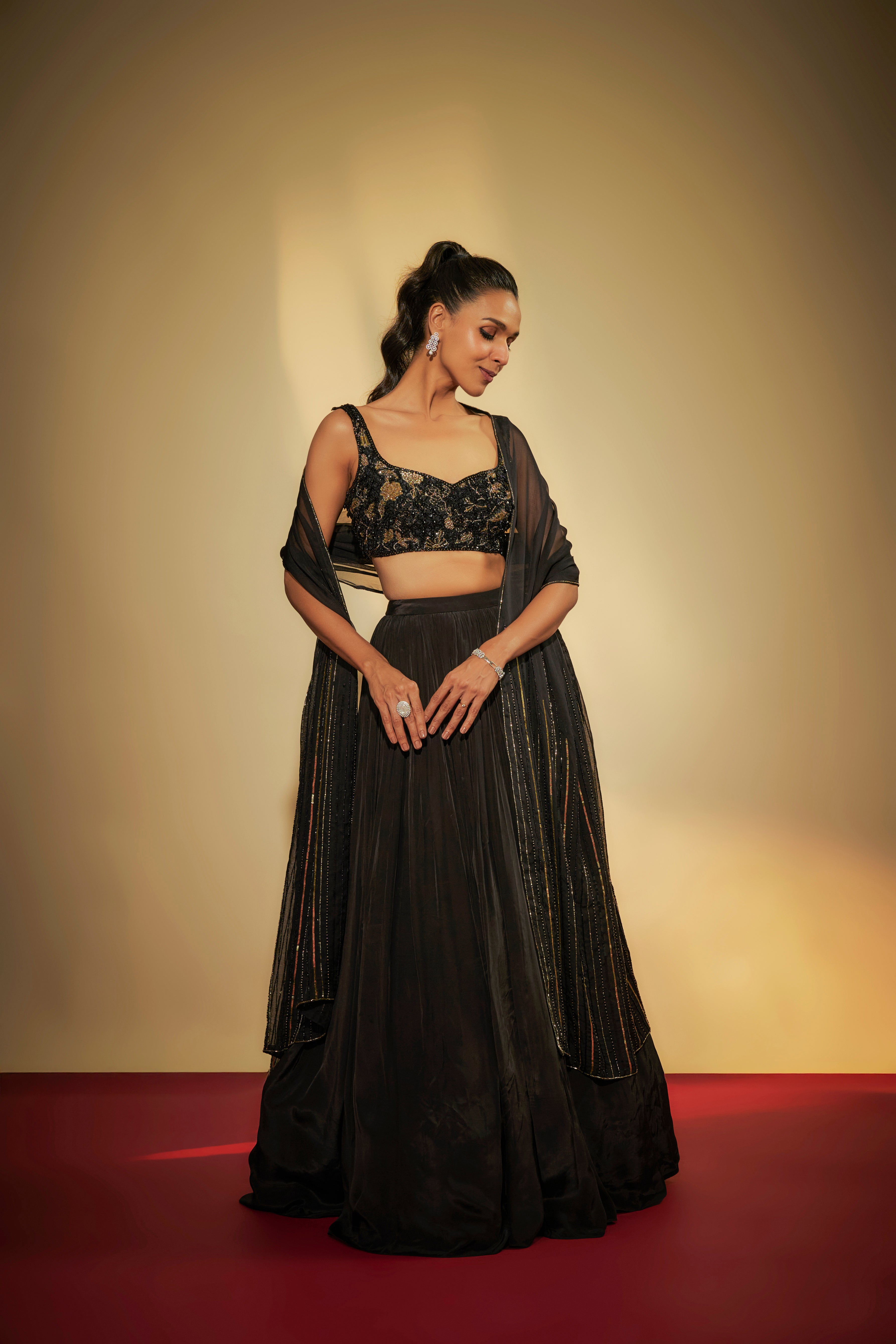 Black crepe Embroidered lehenga set