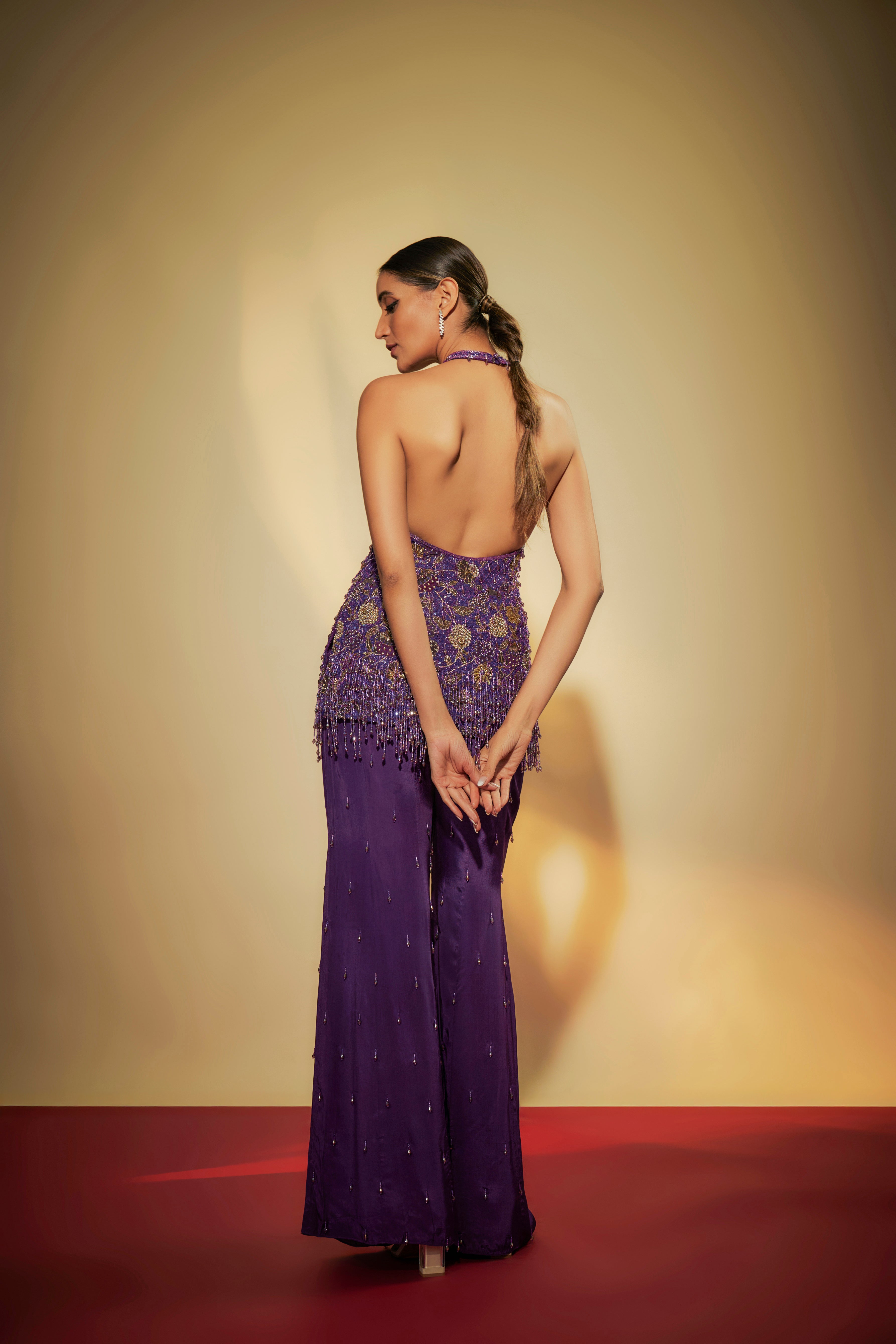 Purple Crepe Embroidered Sharara Set