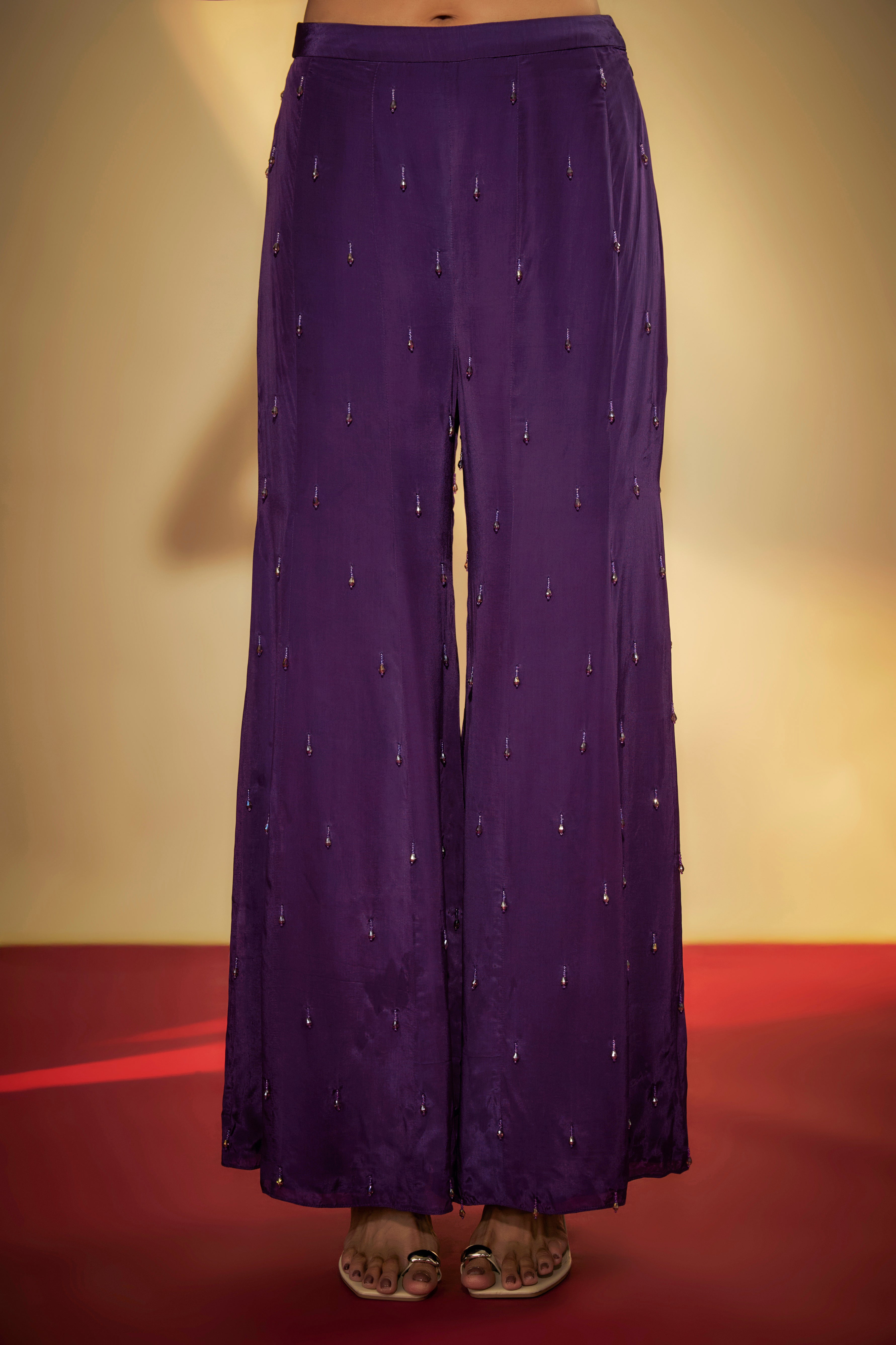 Purple Crepe Embroidered Sharara Set