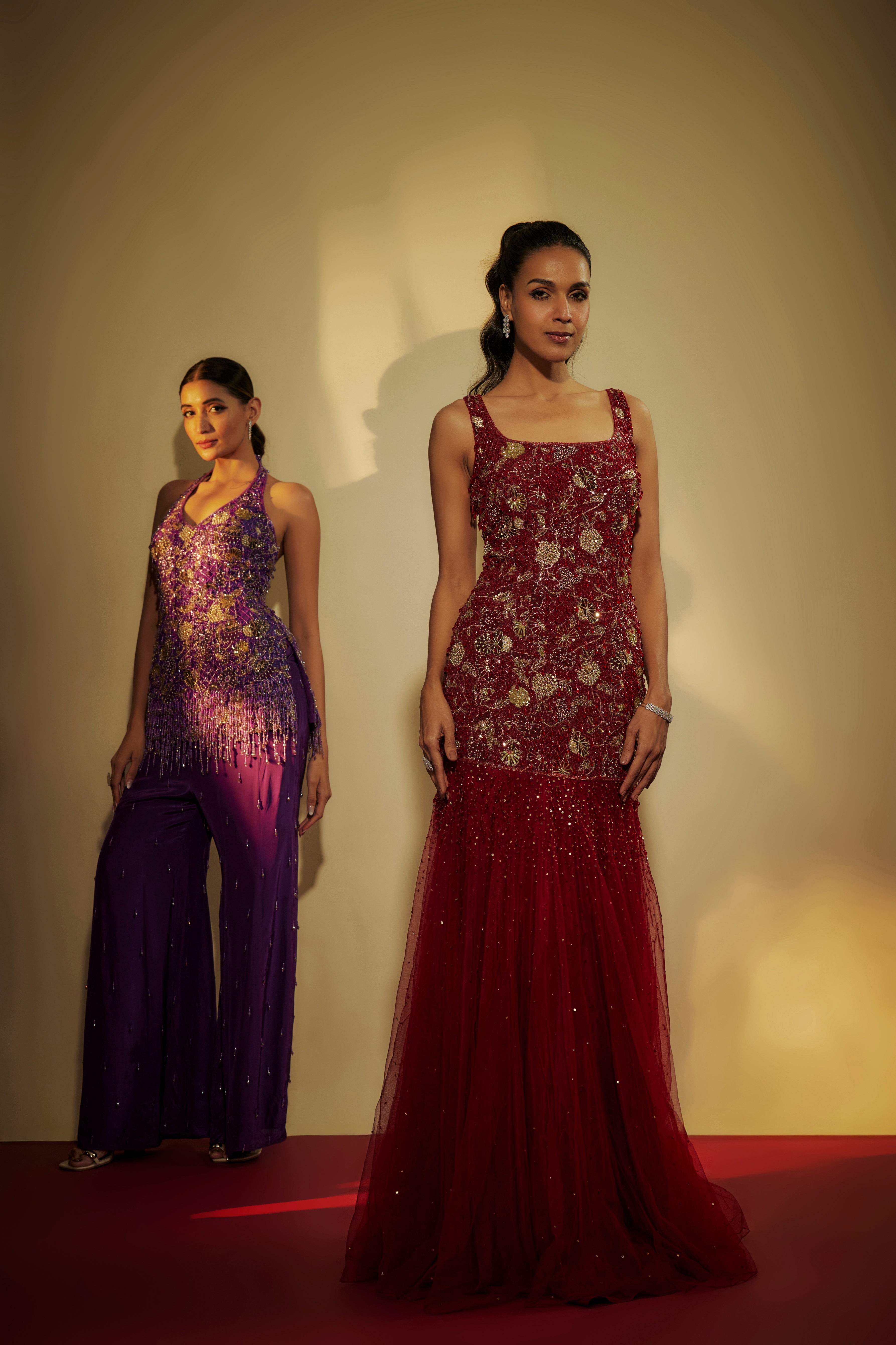 Purple Crepe Embroidered Sharara Set