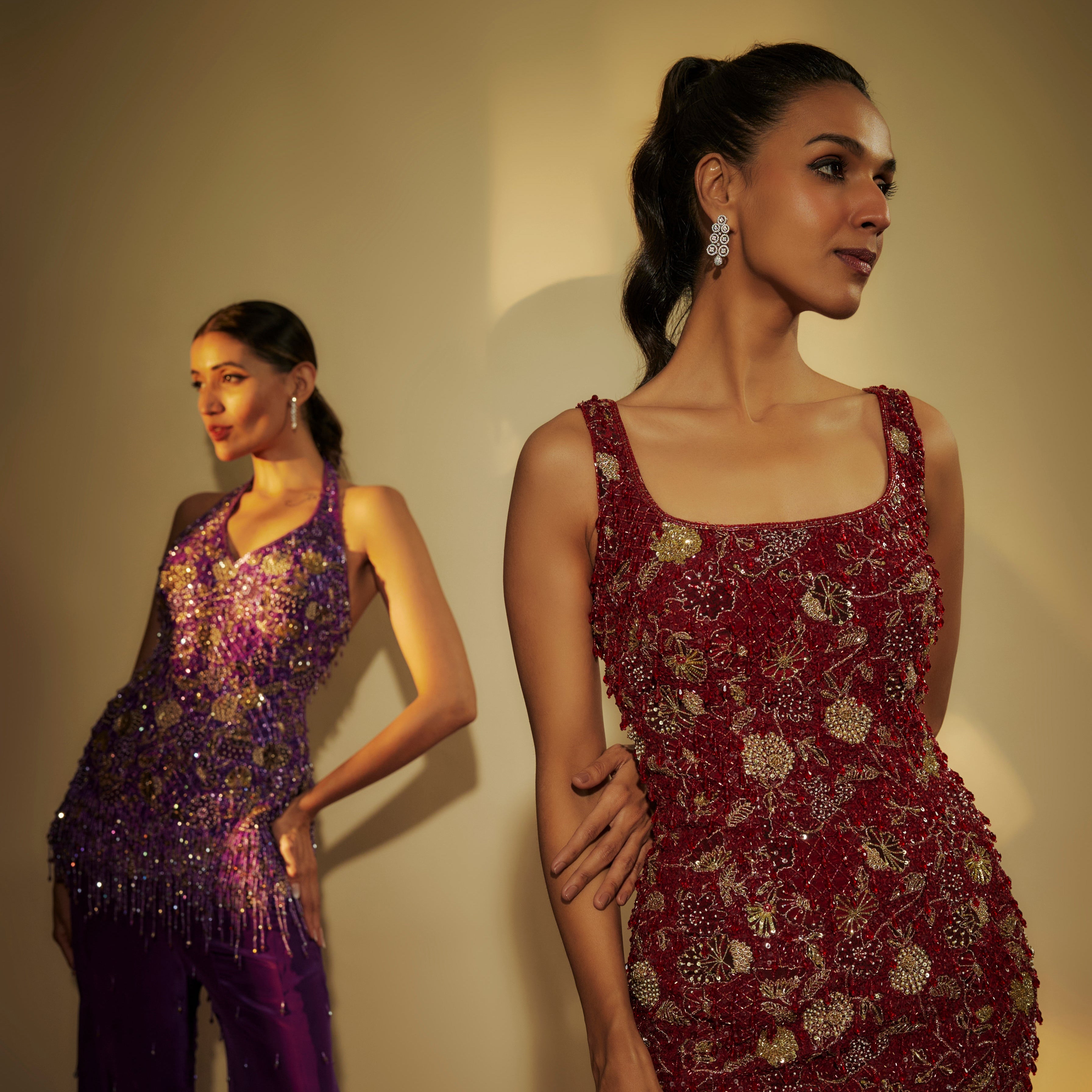 Purple Crepe Embroidered Sharara Set