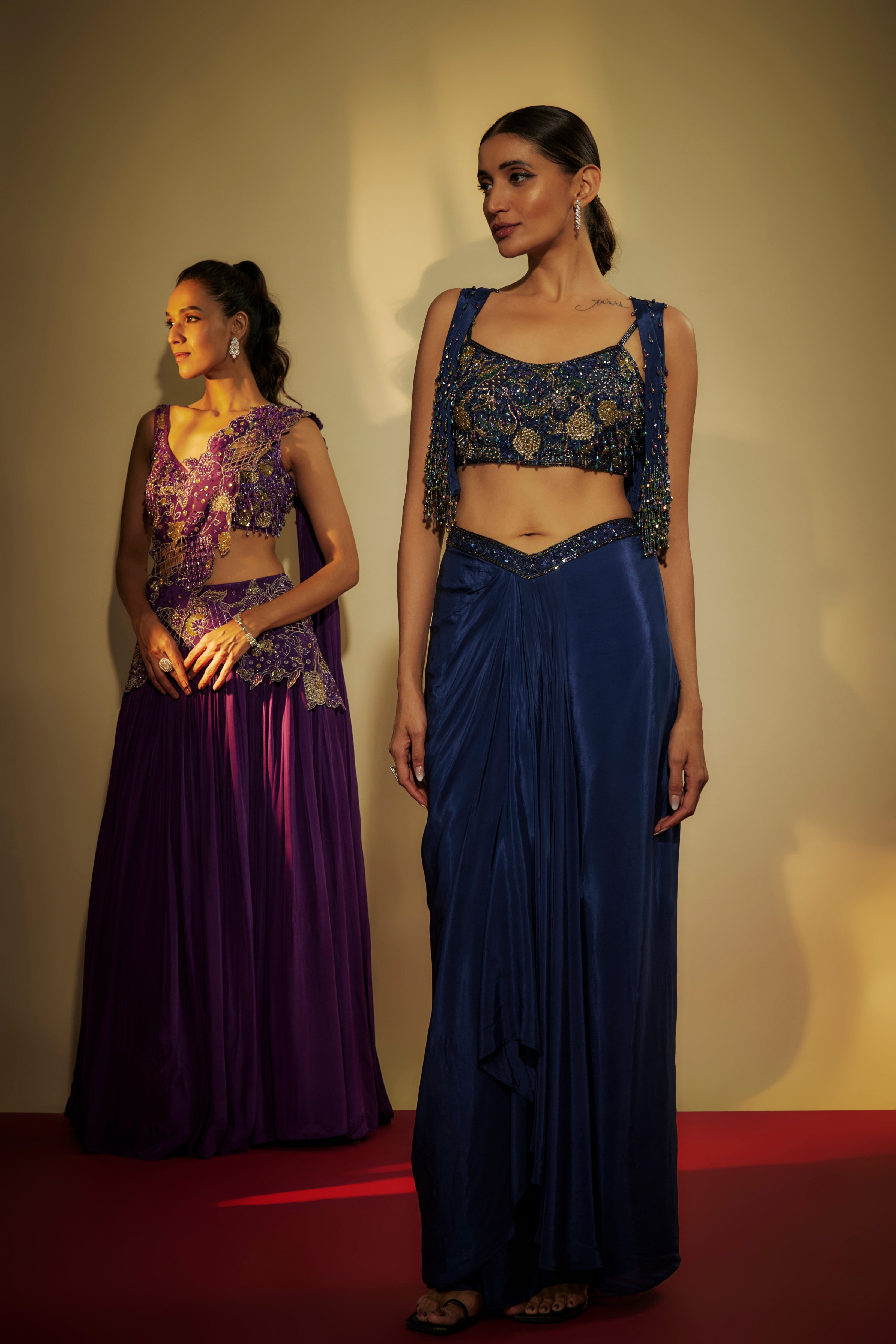 Purple Crepe Embroidered Lehenga Set
