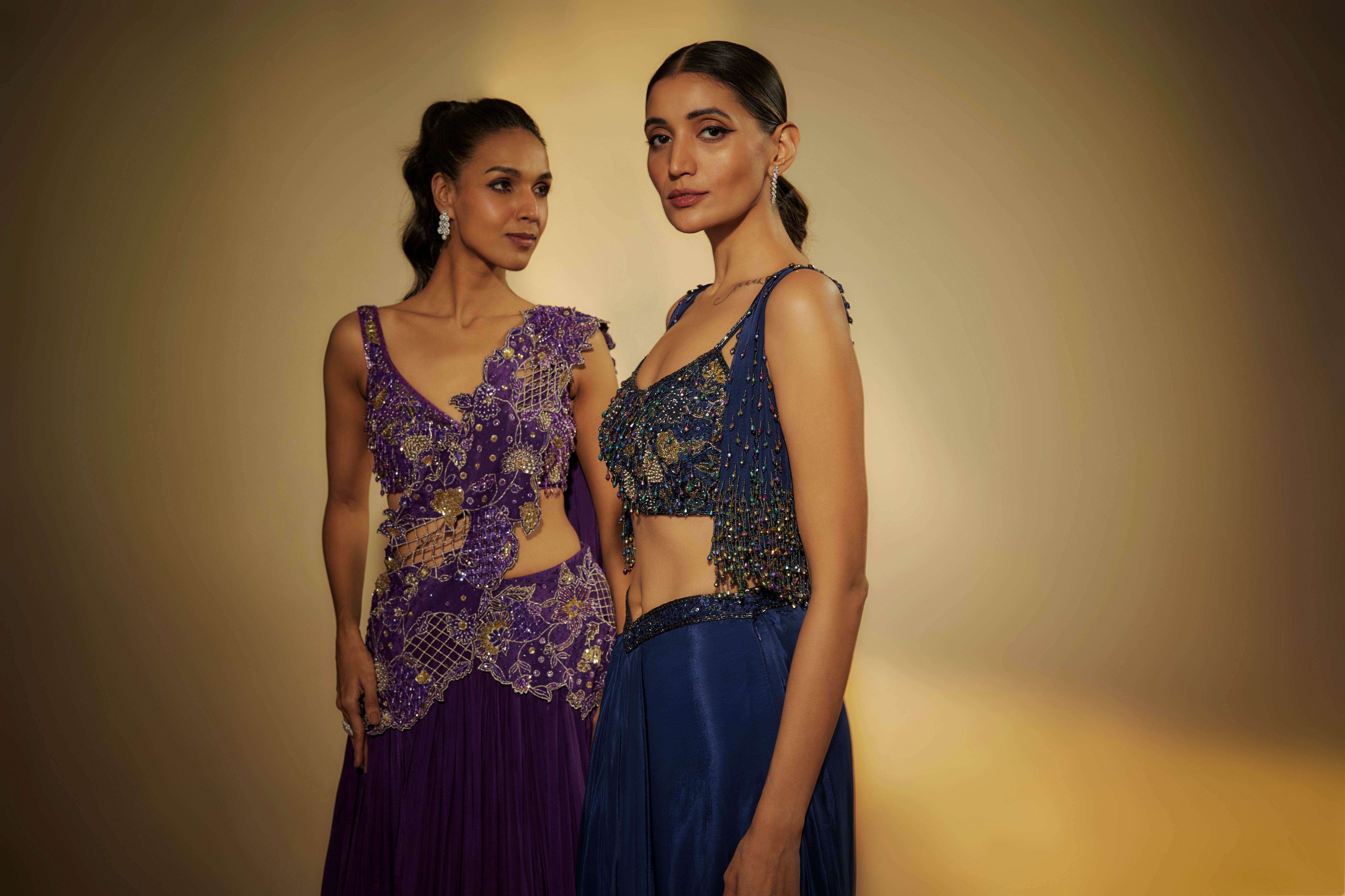 Purple Crepe Embroidered Lehenga Set