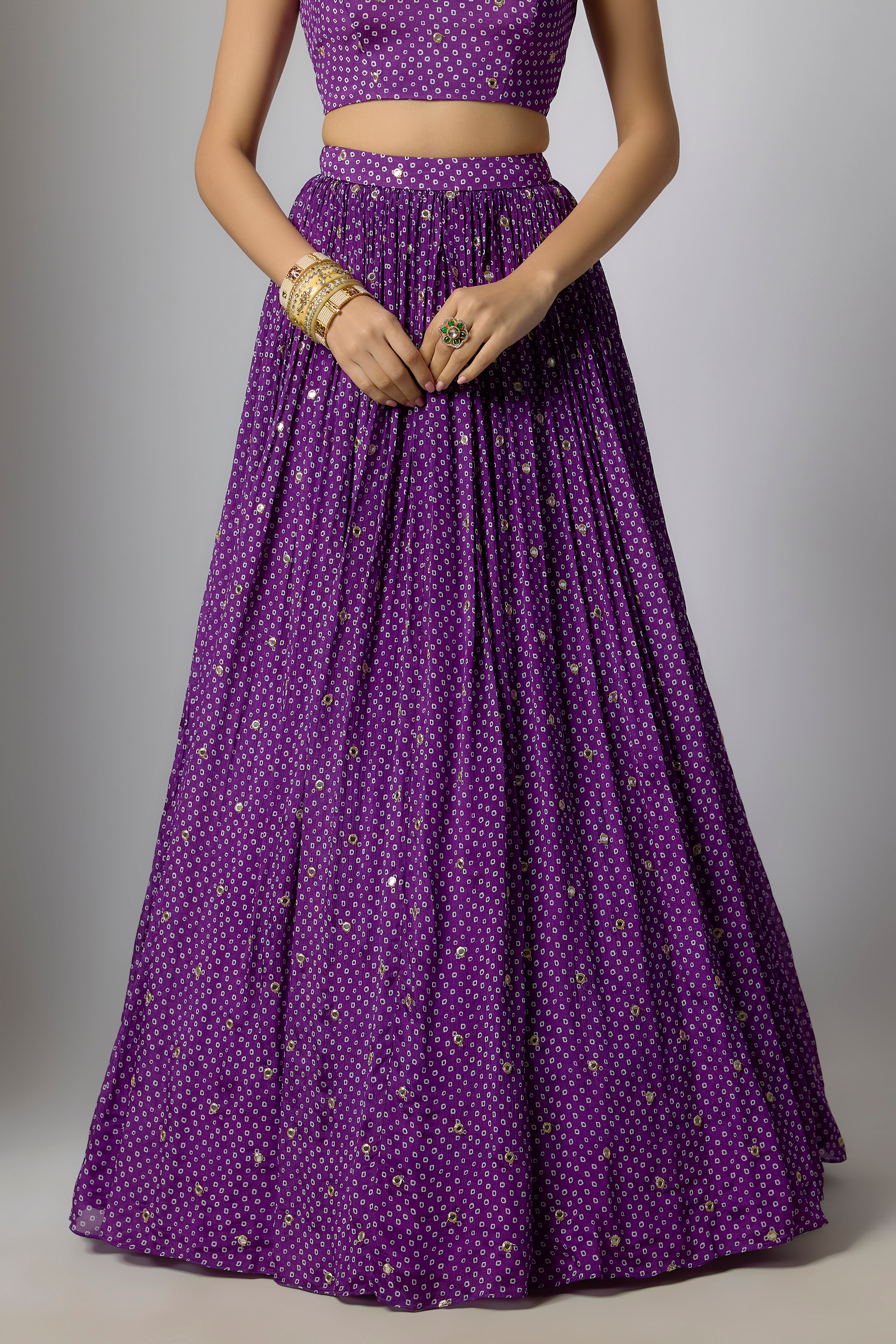 Purple Chinon Embroidered Lehenga Set