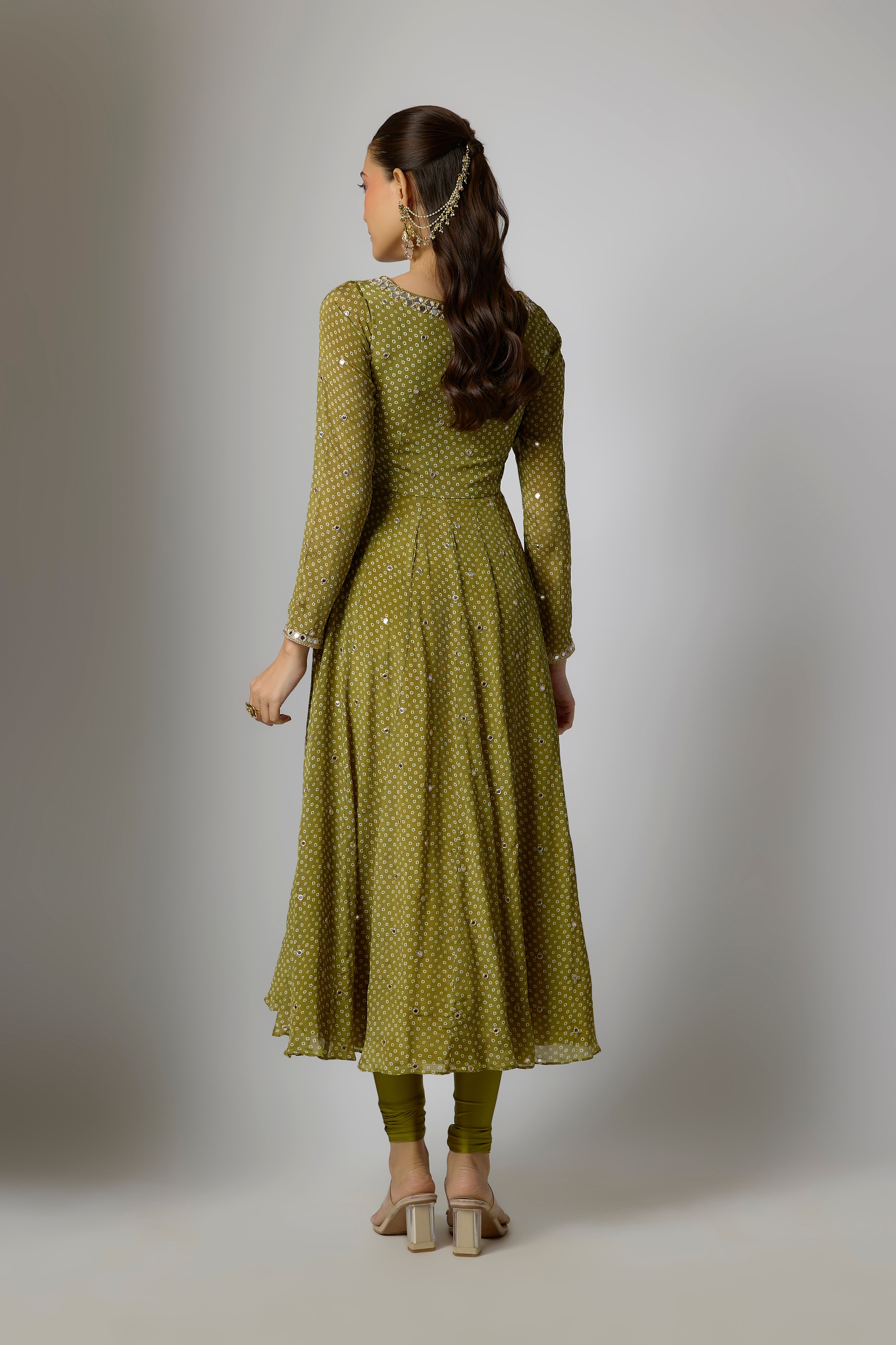 Mehendi Green Chinon Embroidered Anarkali Set