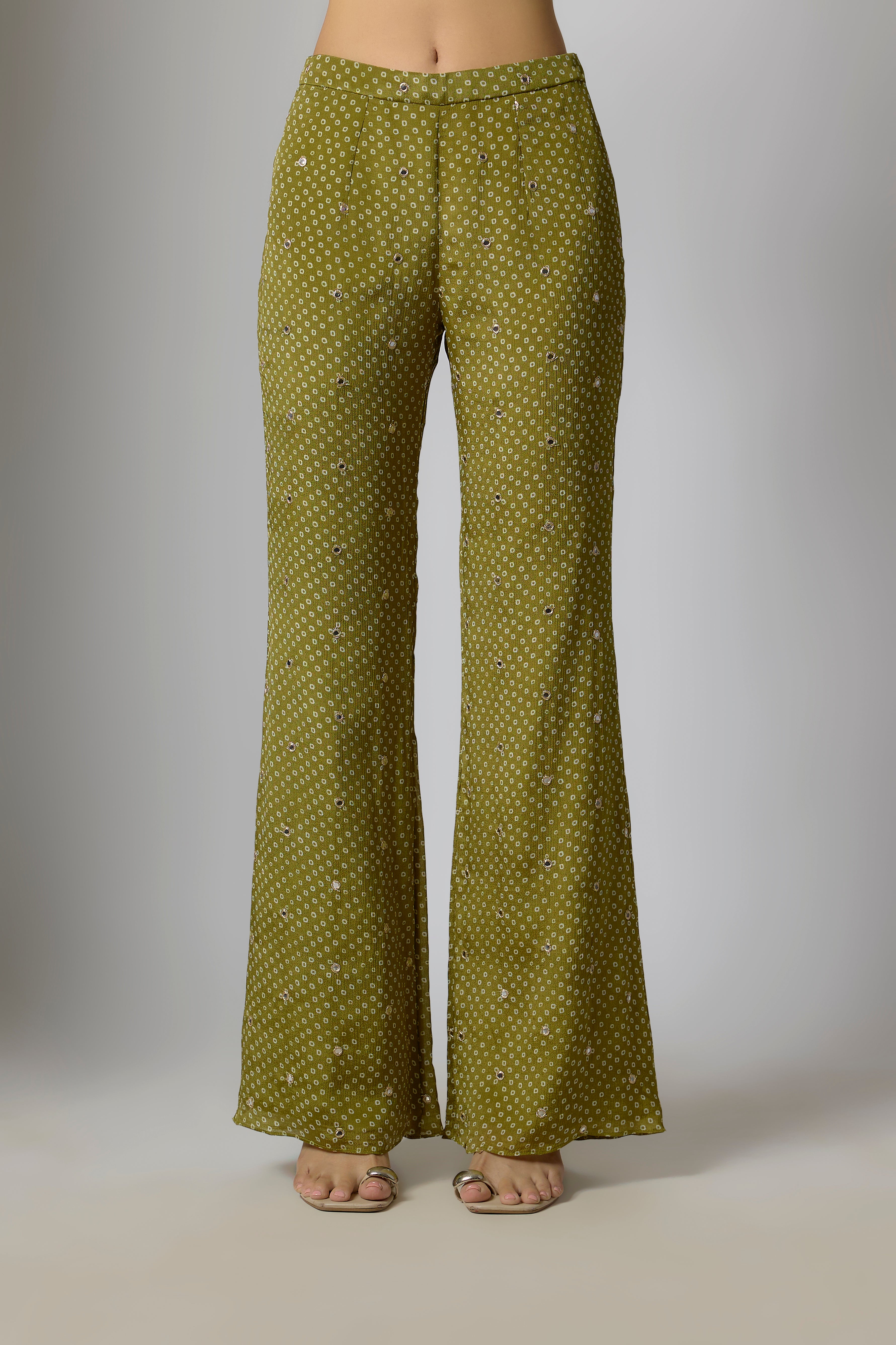 Mehendi Green Chinon Kurta Palazzo Set