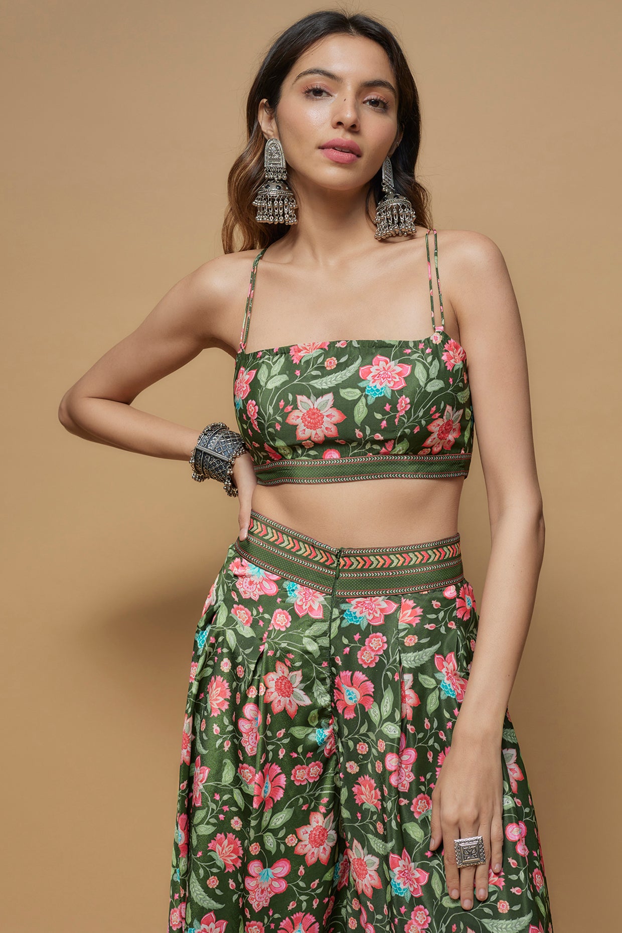 Deep Green French Crepe Printed Co-ord Set