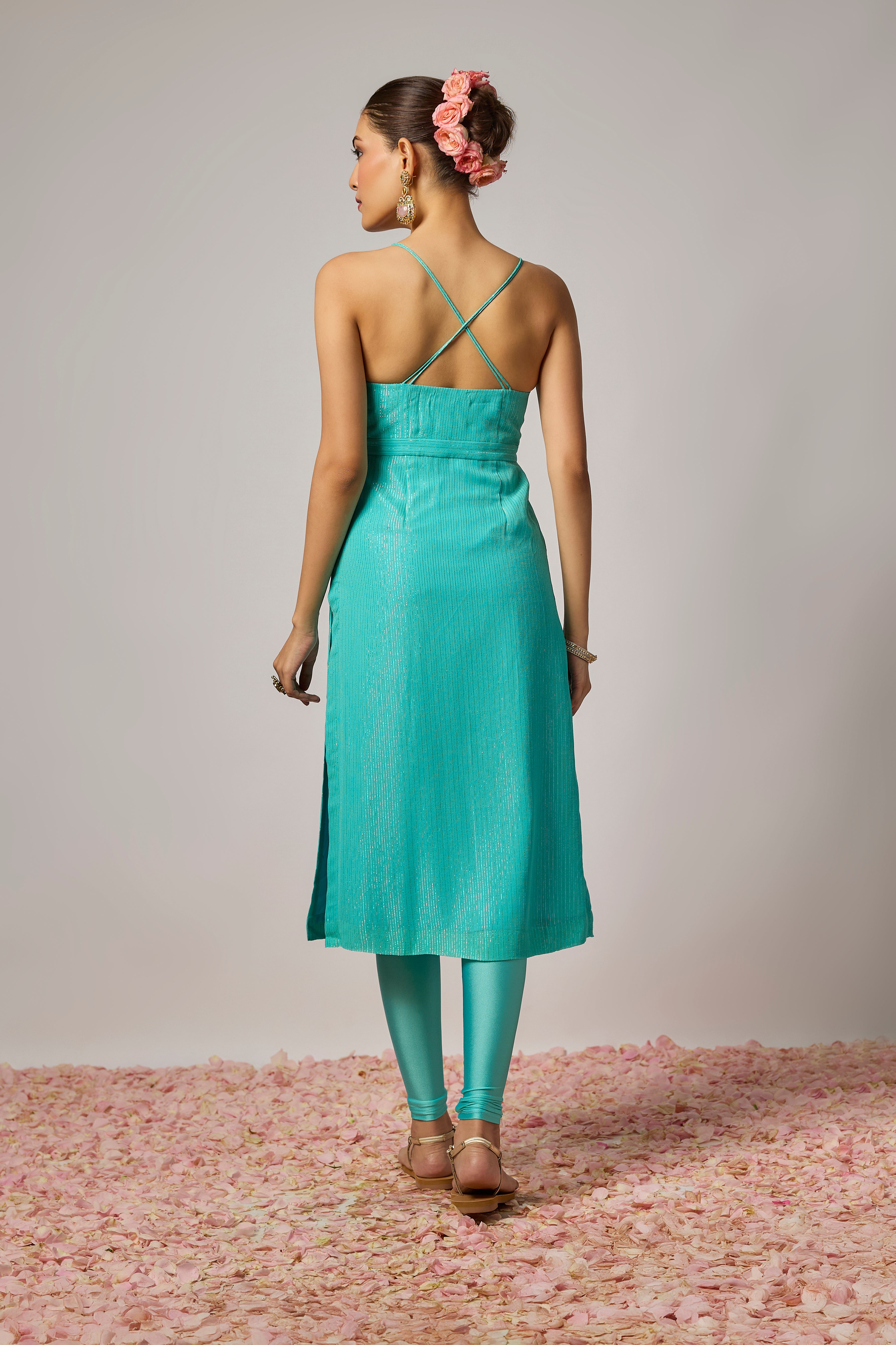 Aqua Blue Floral Embroidered Kurta Set