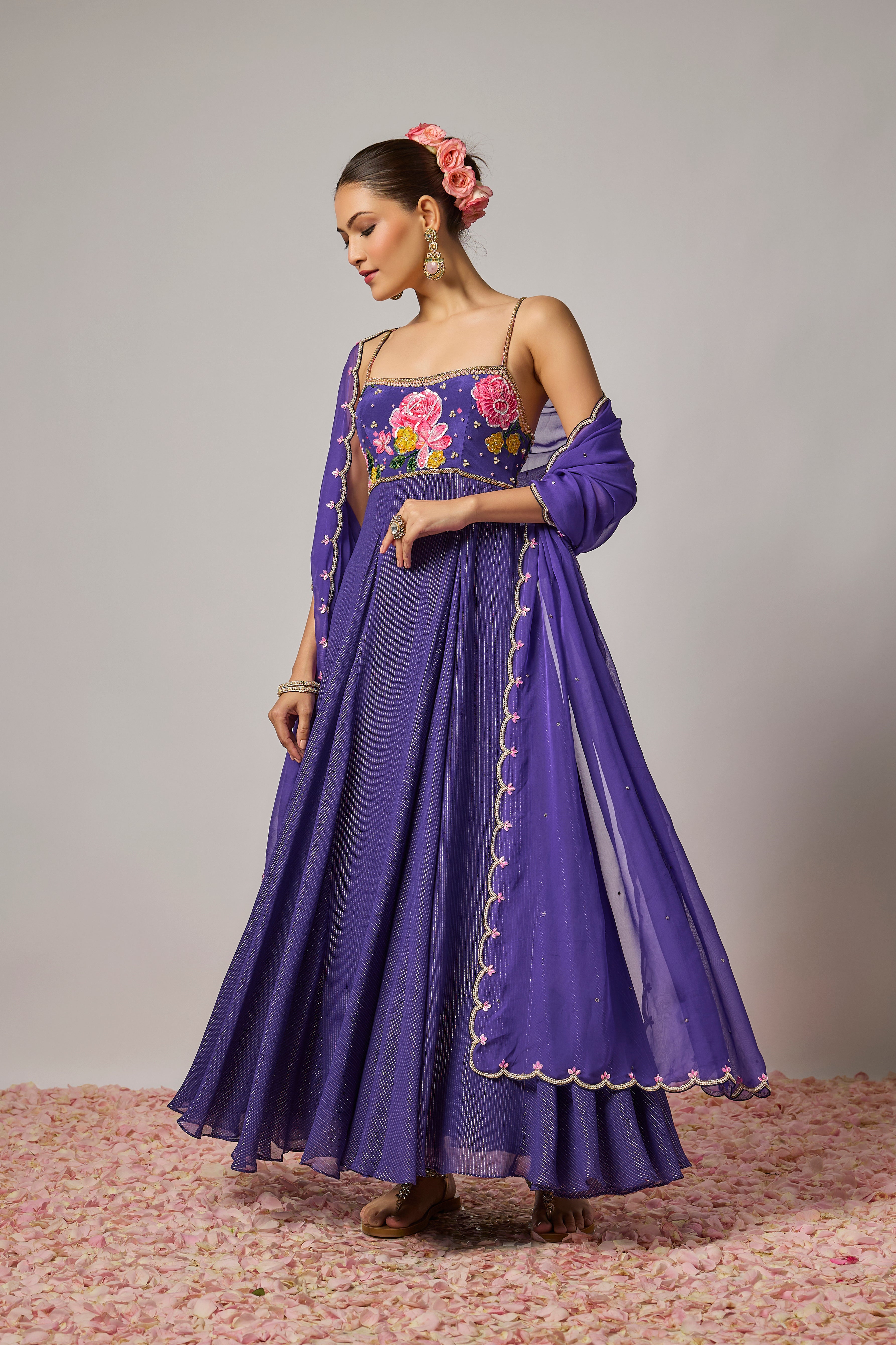 Deep Purple Hand-Embroidered Anarkali Set