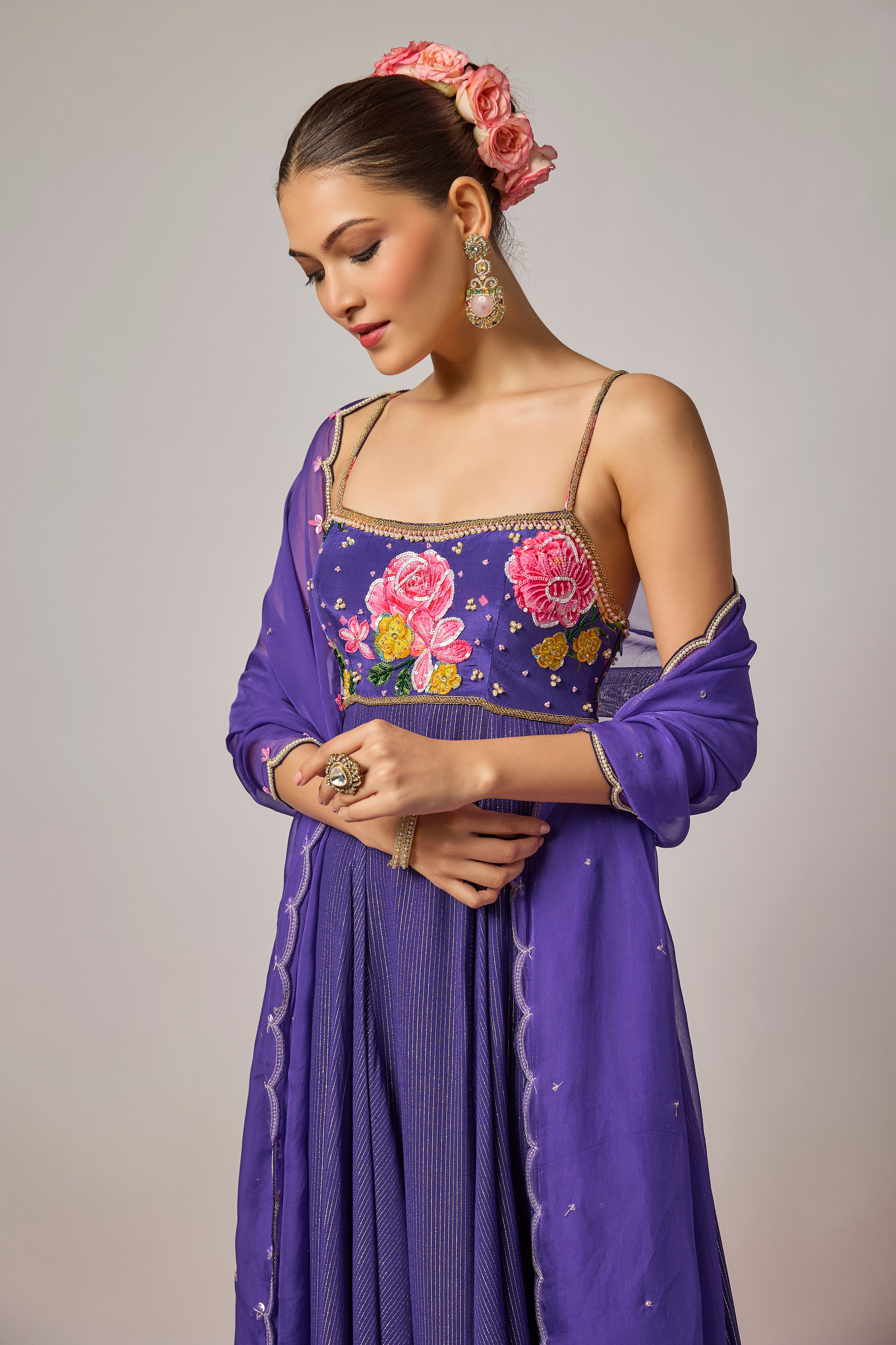 Deep Purple Hand-Embroidered Anarkali Set