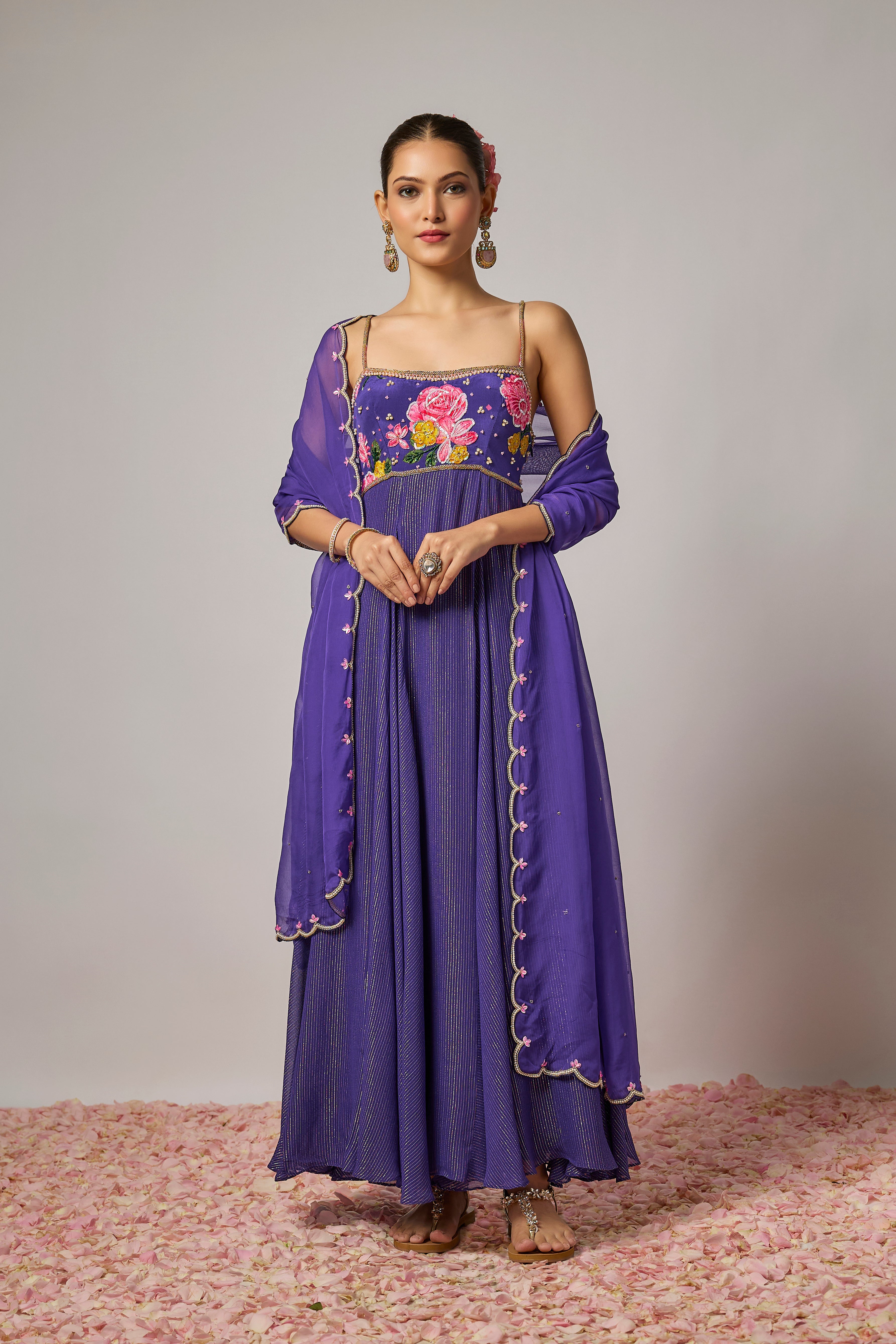 Deep Purple Hand-Embroidered Anarkali Set