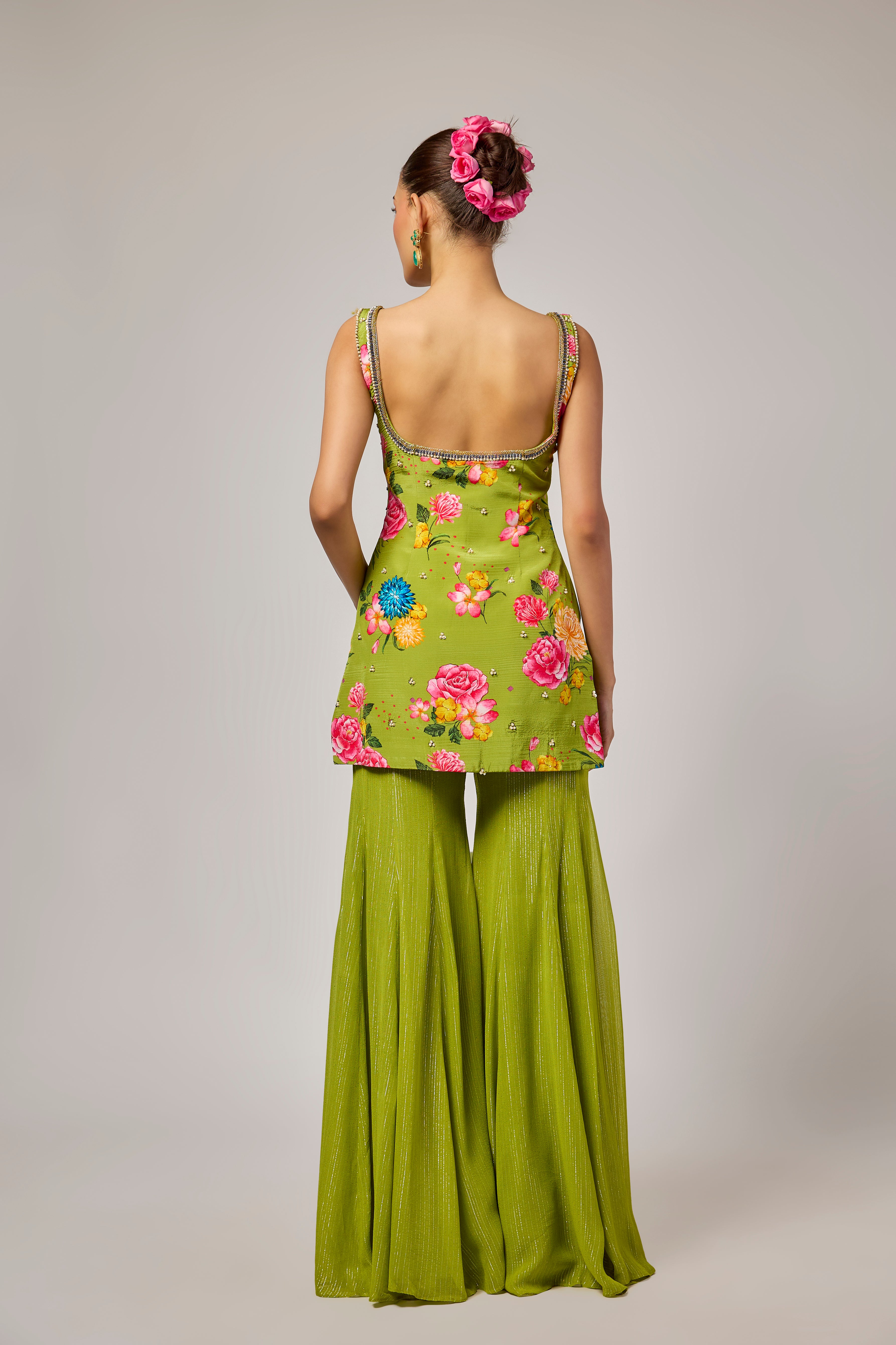 Mehendi Green Floral Printed Sharara Set