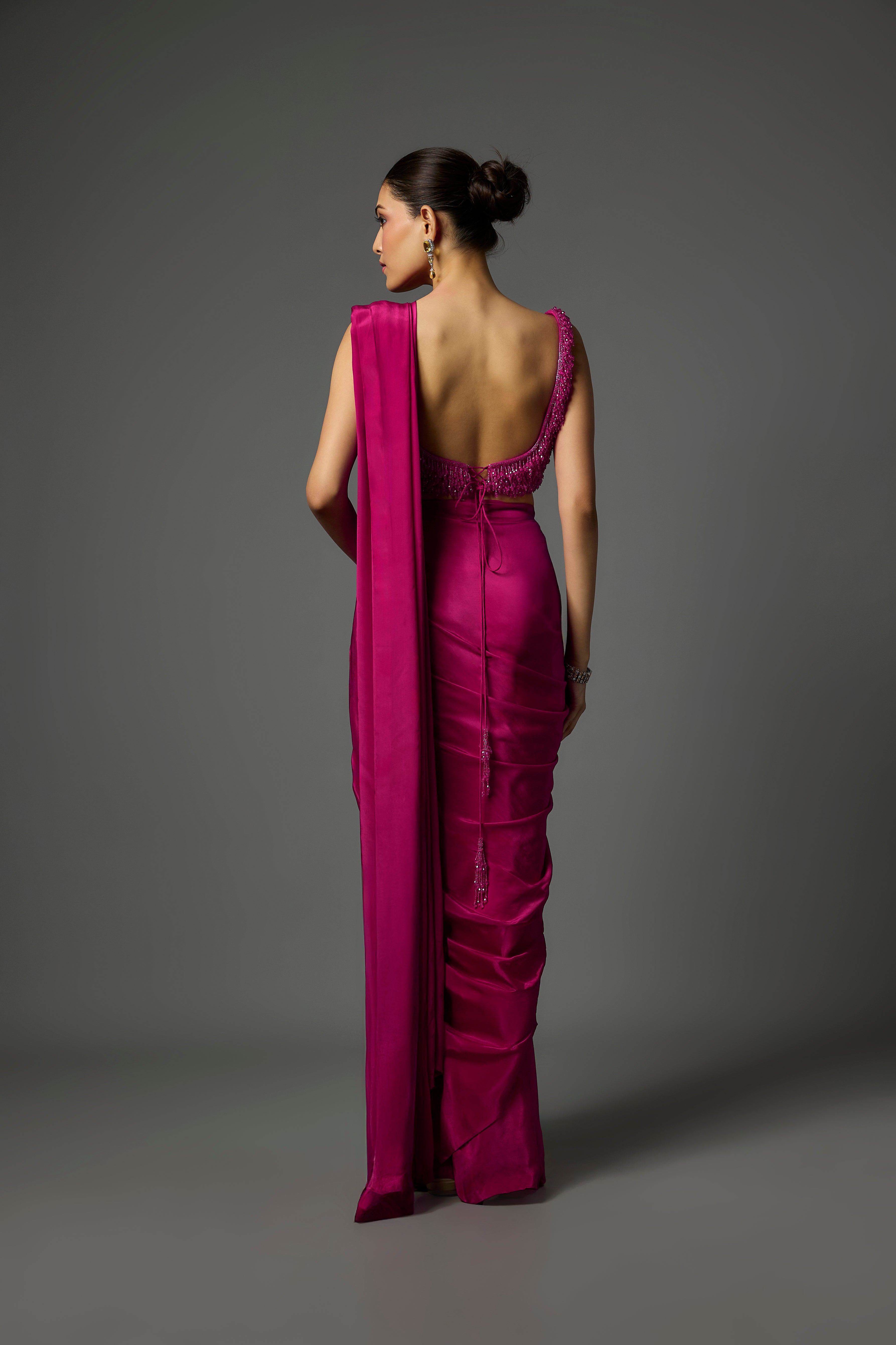 Fuchsia Pink Pre-Draped Saree