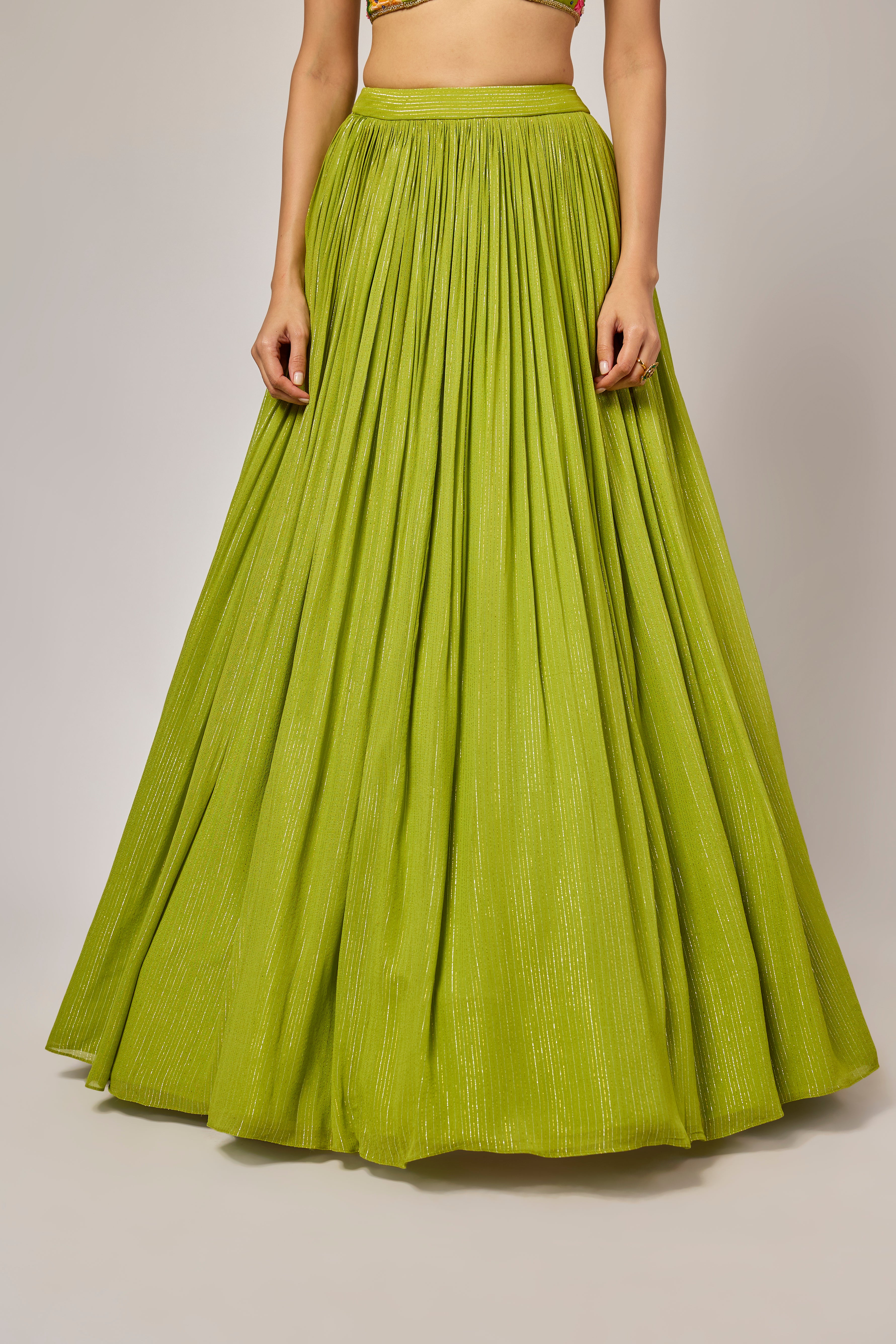 Mehendi Green Hand-Embroidered Floral Lehenga Set