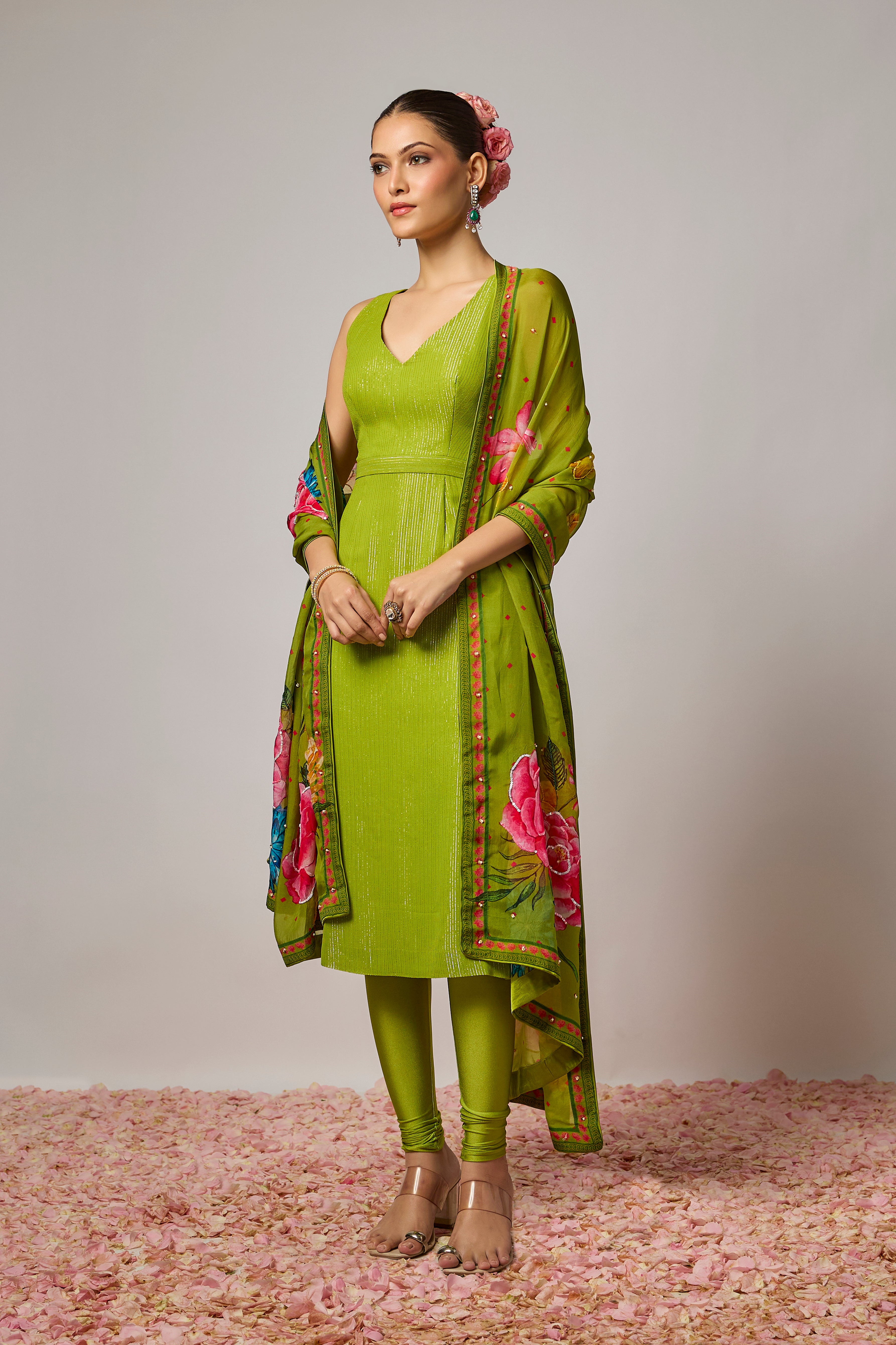 Mehendi Green Embroidered Floral Kurta Set