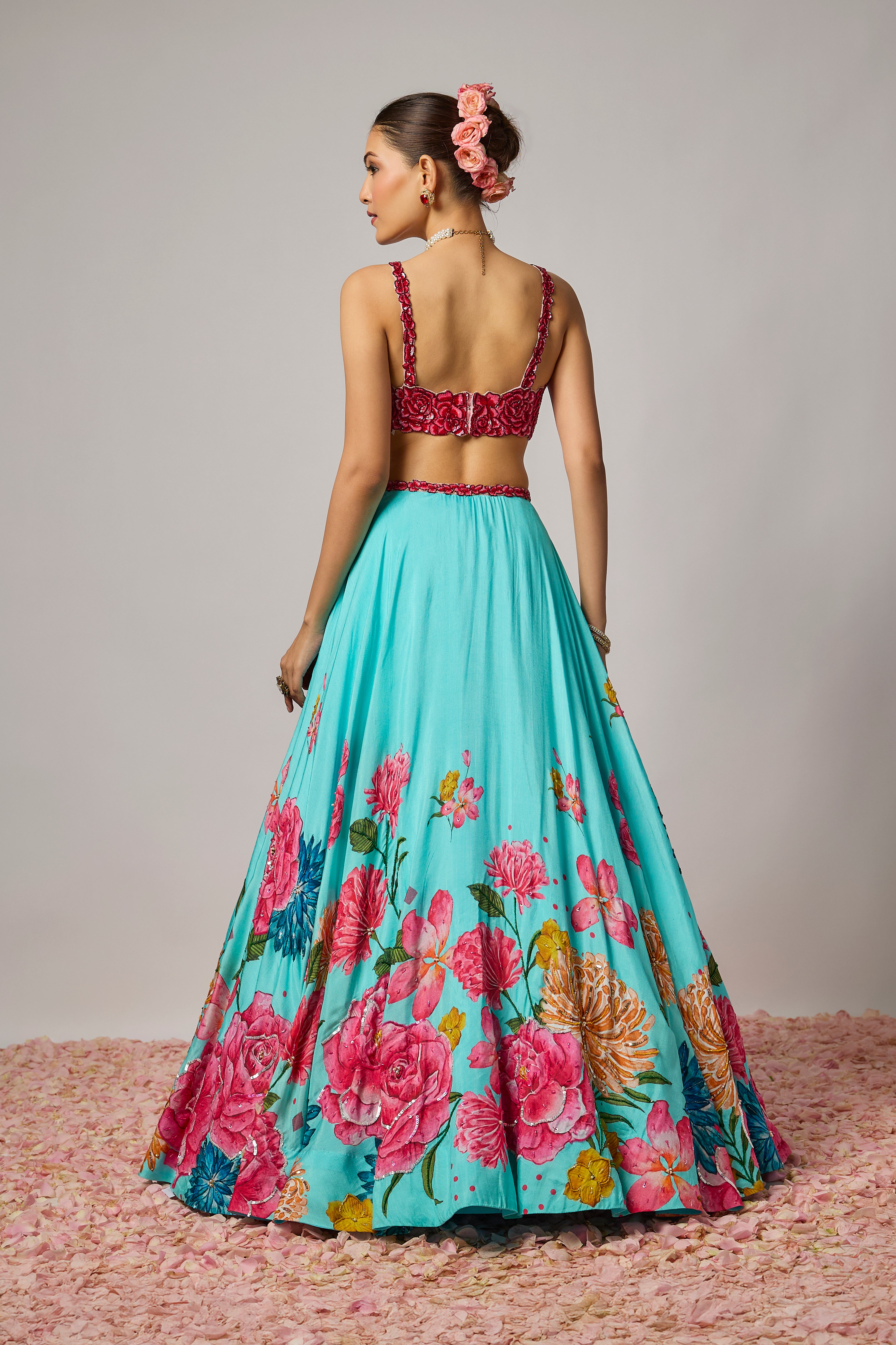 Raspberry Pink Silk Hand-Embroidered Sequin Floral Blouse