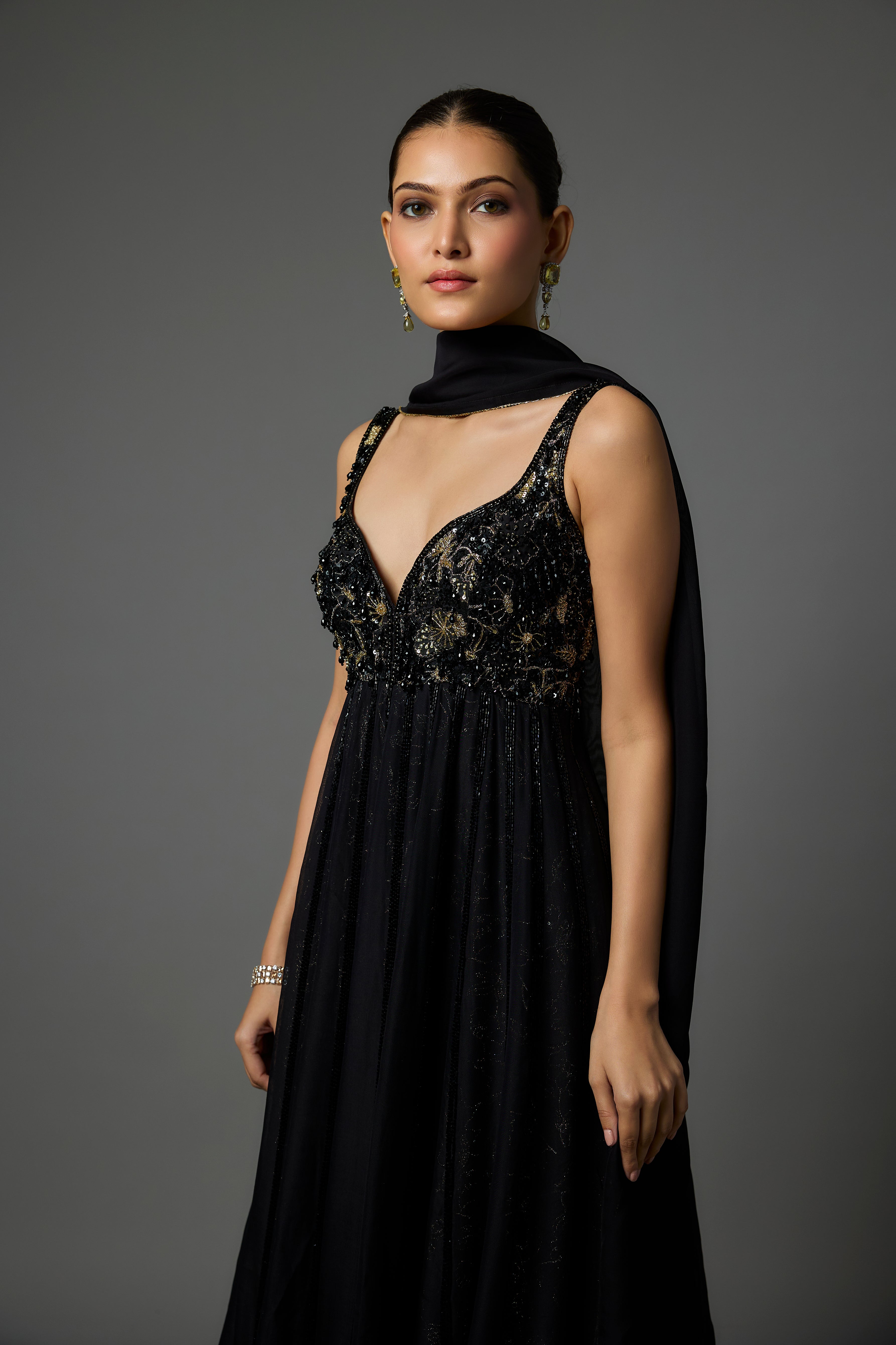 Black Organza Anarkali Set