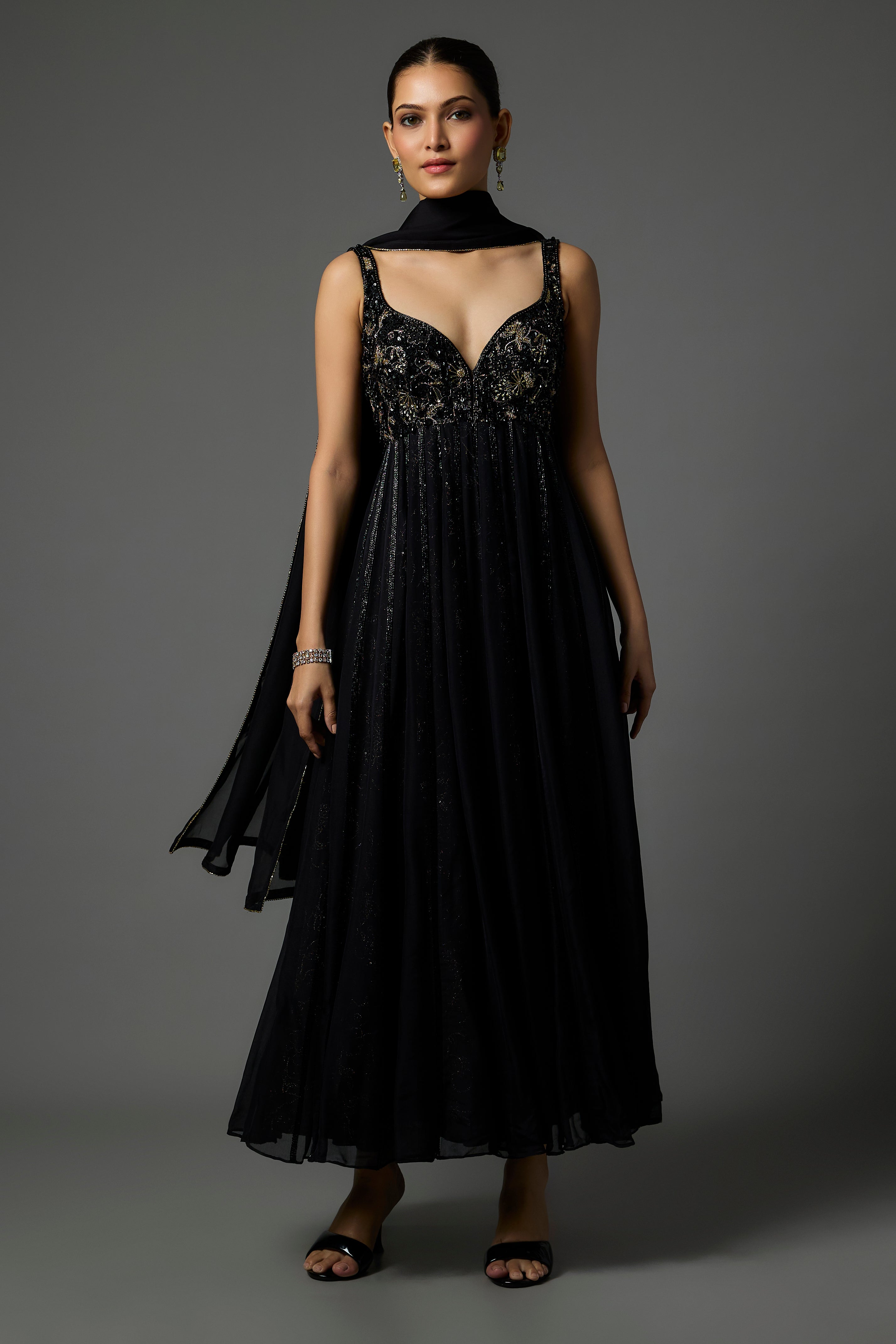 Black Organza Anarkali Set