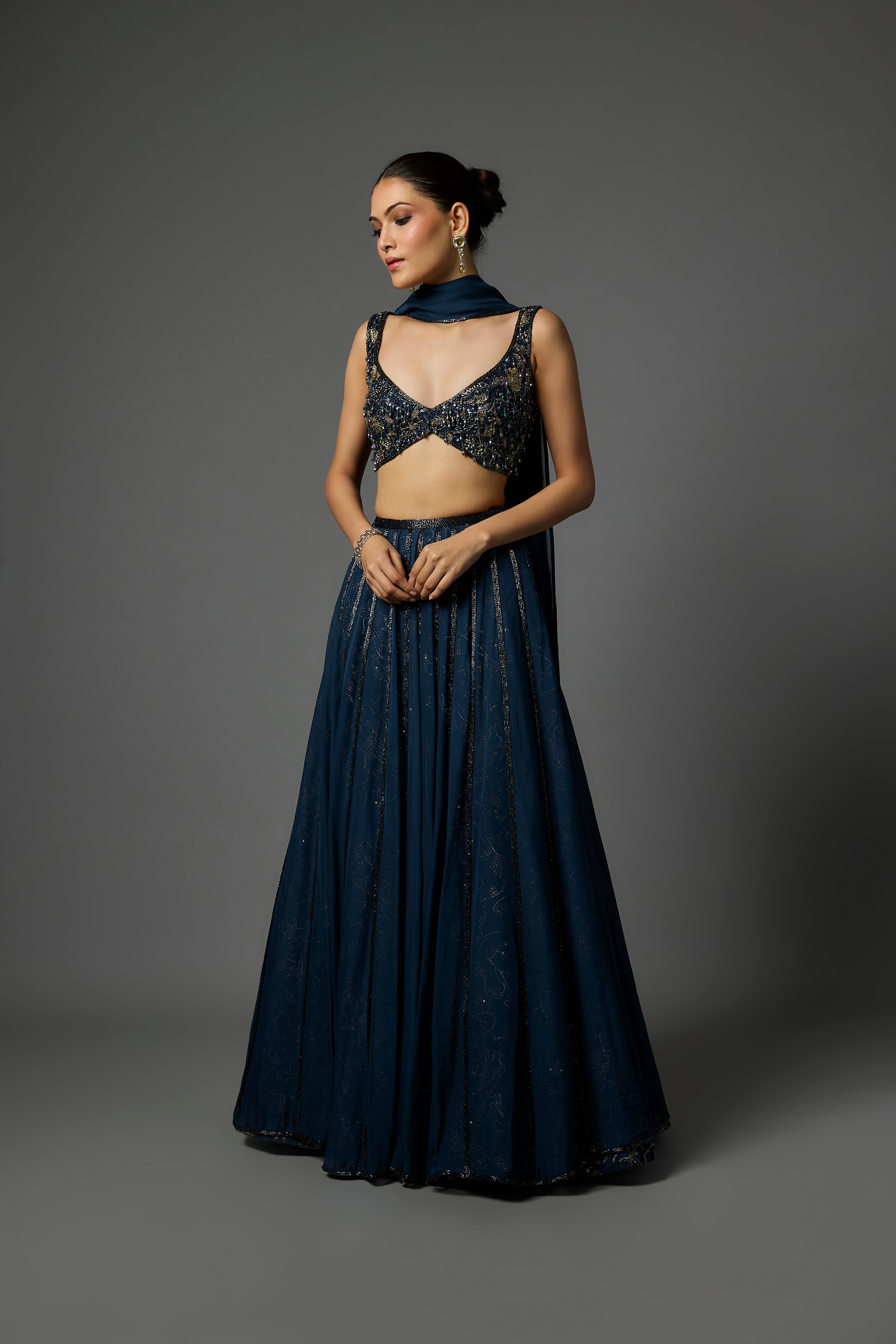 Deep Sapphire Blue Embroidered Lehenga Set