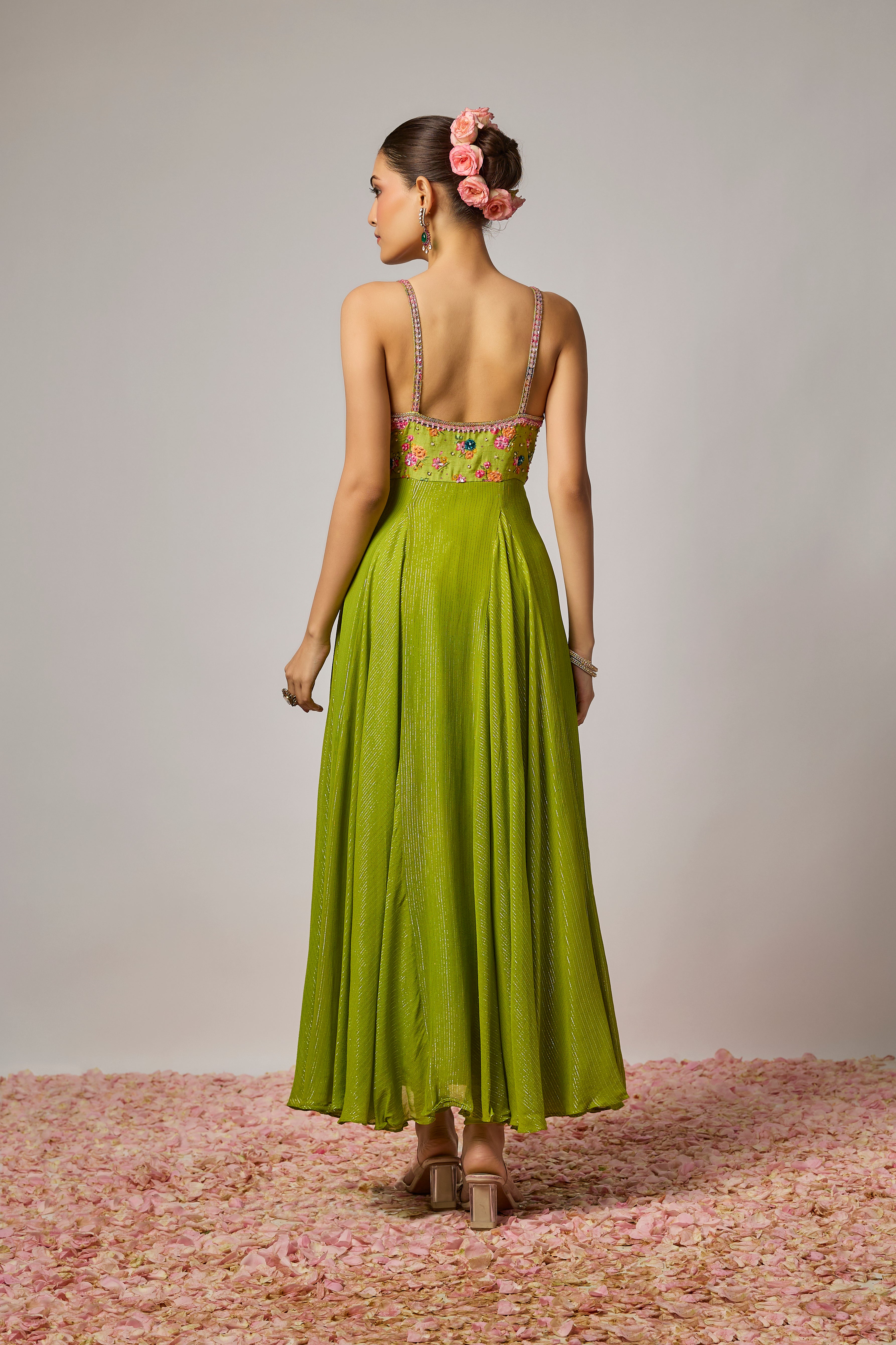 Mehendi Green Lurex Georgette Embroidered Anarkali Set