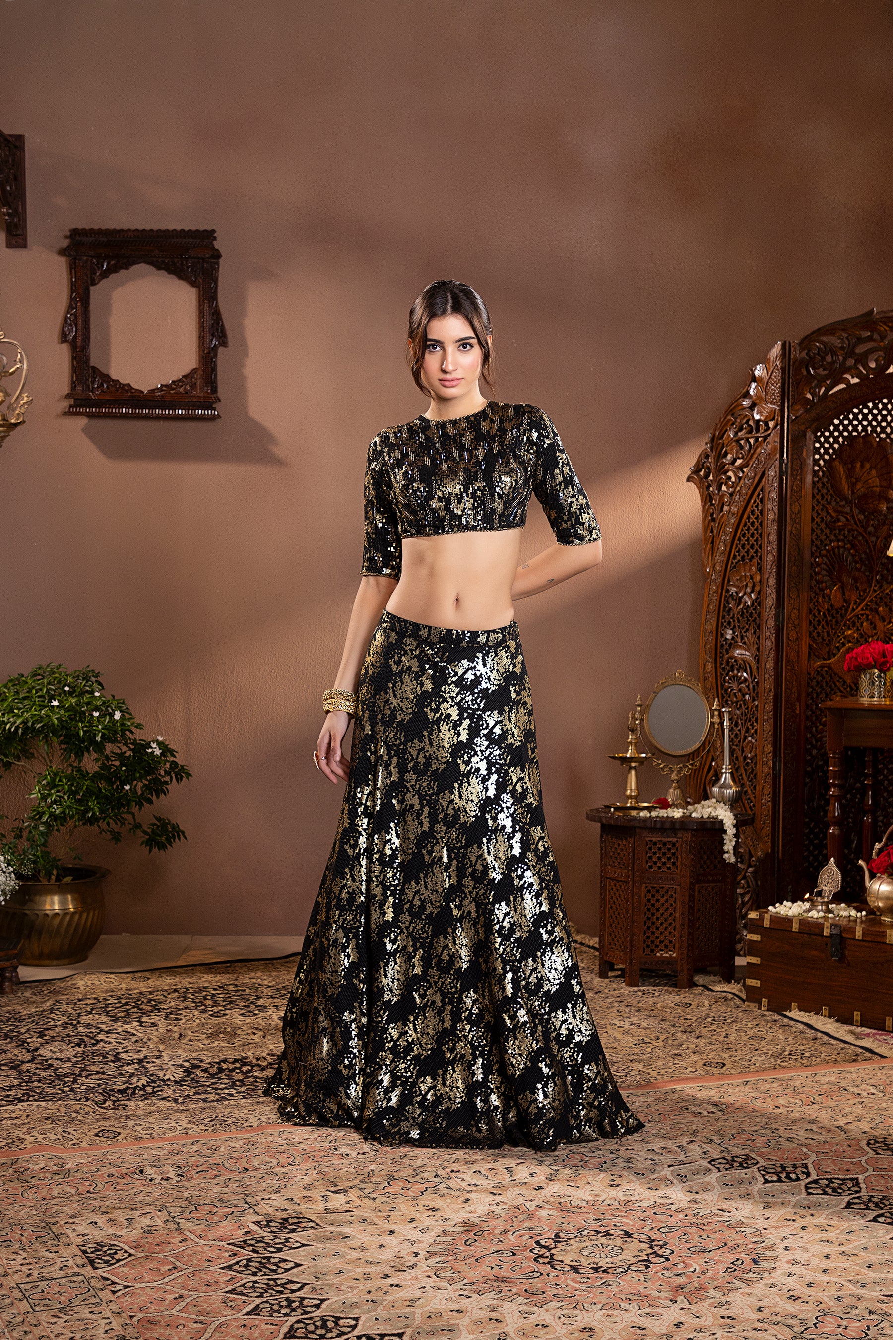 Black Georgette Sequins Embroidered Lehenga